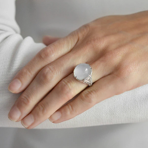 Art Deco Platinum Moonstone & Diamond Ring - Image 6