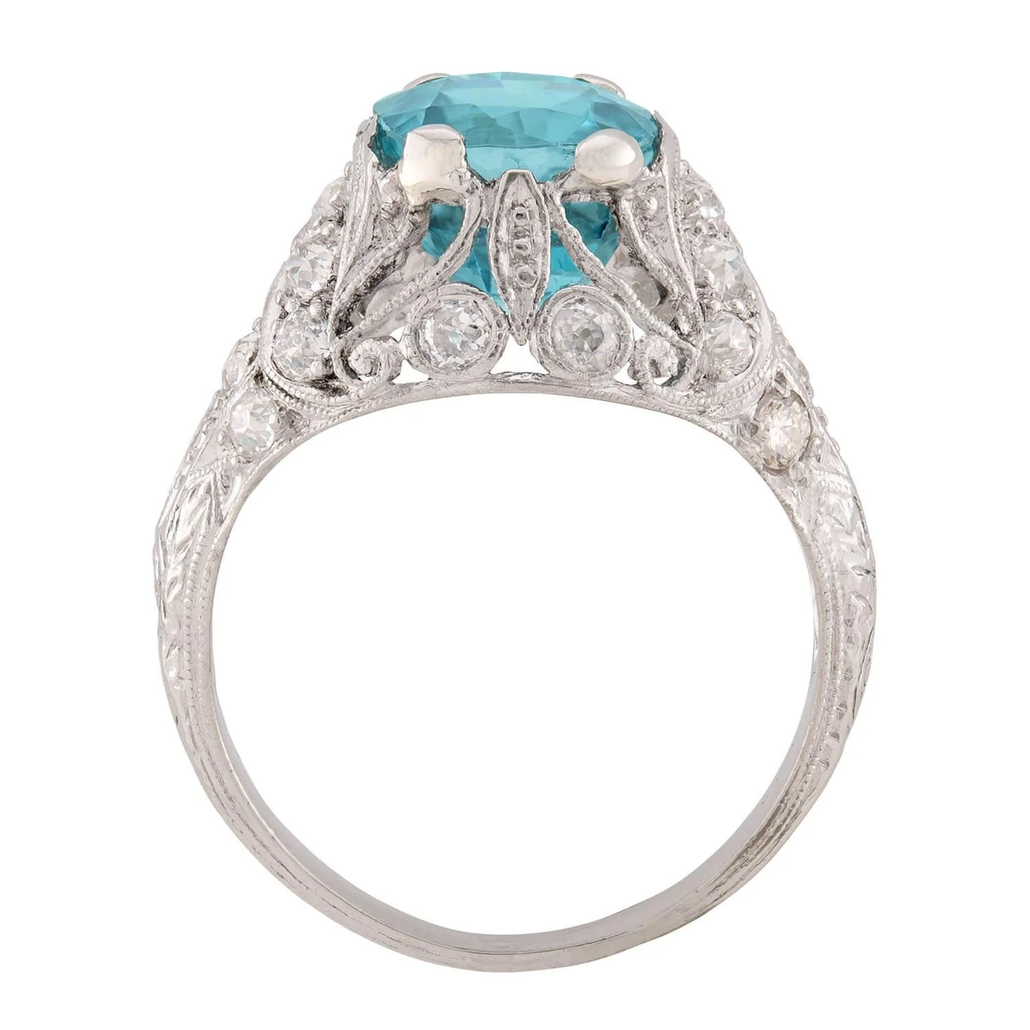 Art Deco Platinum Mounting Zircon & Diamond Ring - Image 4