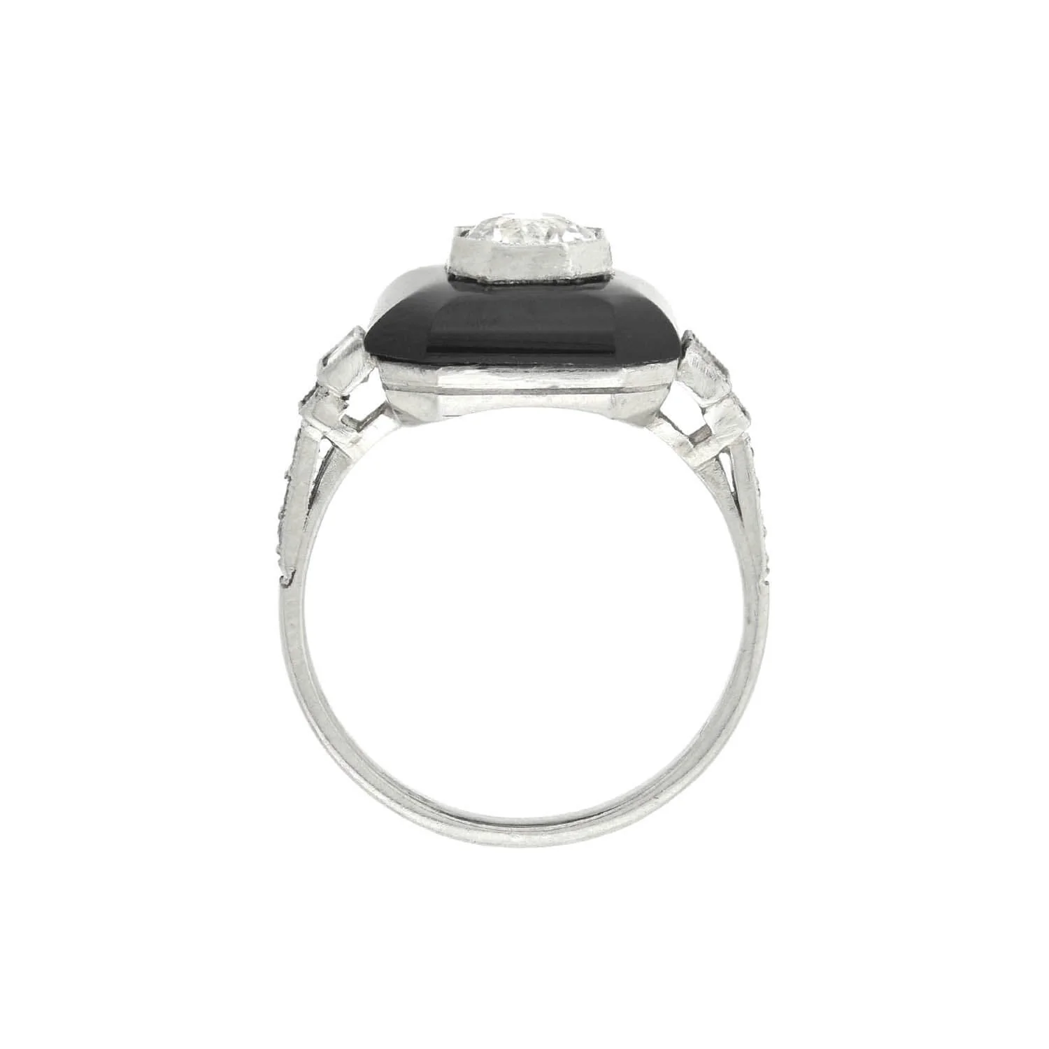 Art Deco Platinum Onyx + Diamond Ring - Image 3