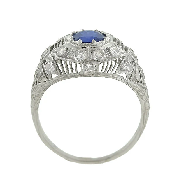 Art Deco Platinum Sapphire & Diamond Filigree Ring .91ct - Image 4