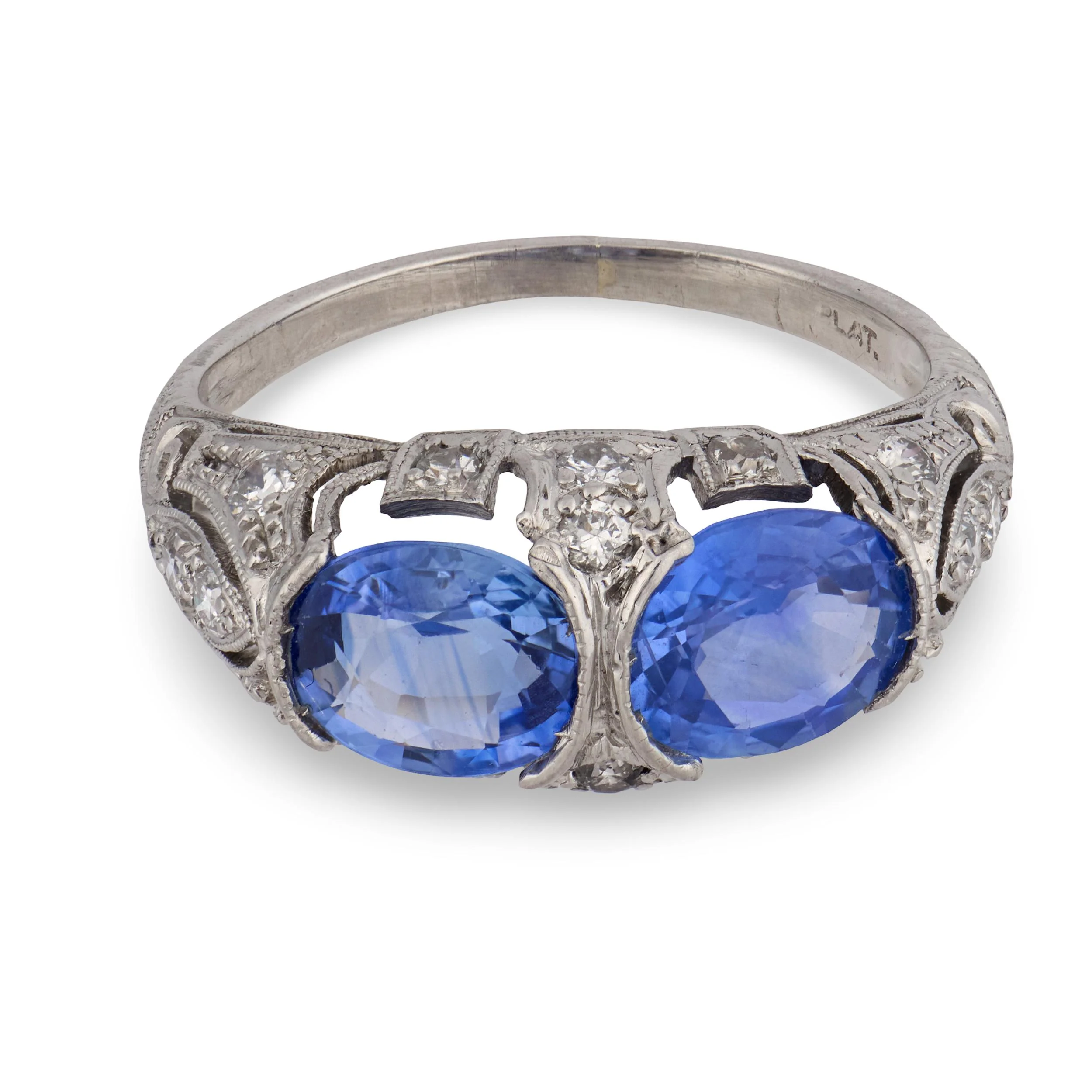 Art Deco Platinum Sapphire & Diamond Ring - Image 2