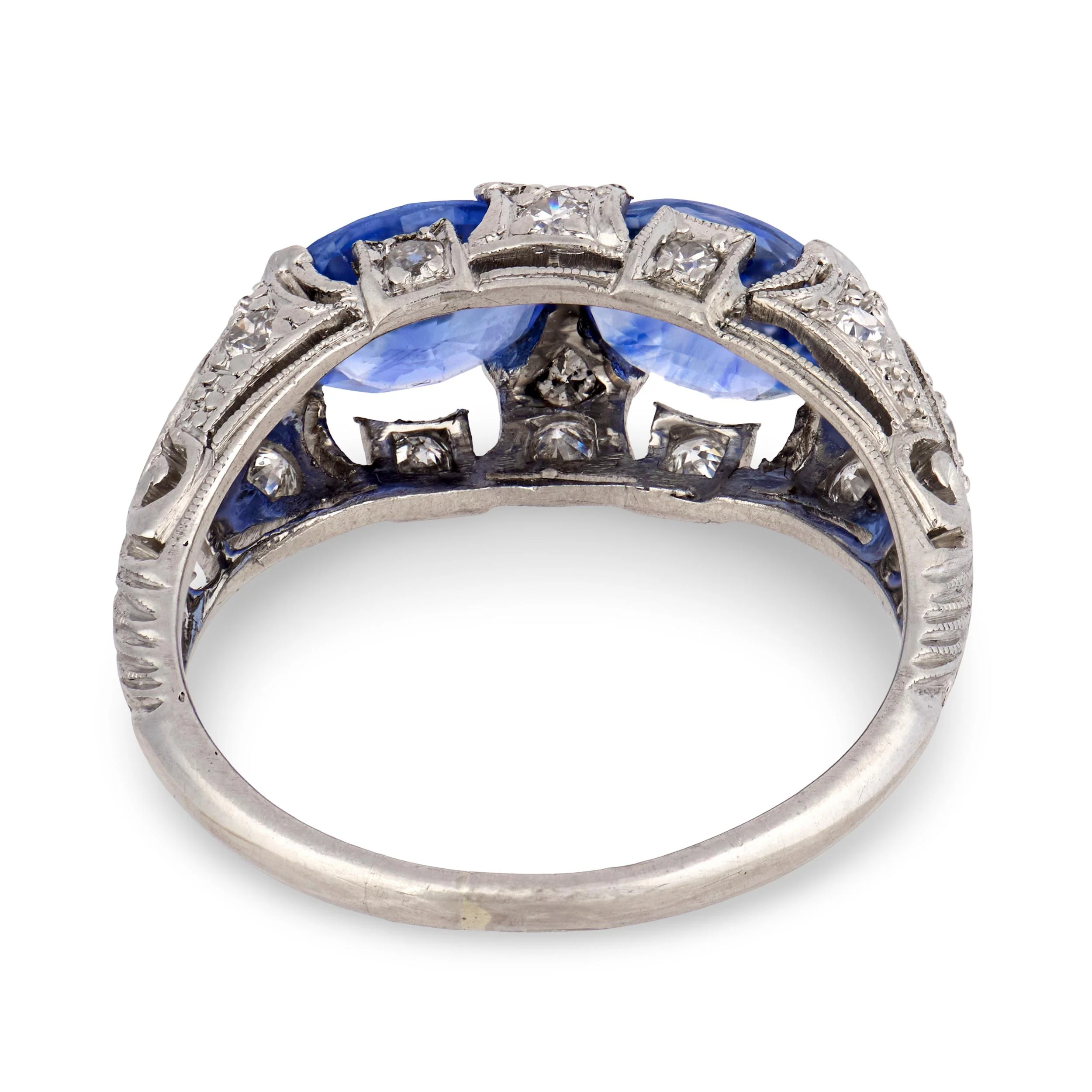 Art Deco Platinum Sapphire & Diamond Ring - Image 5