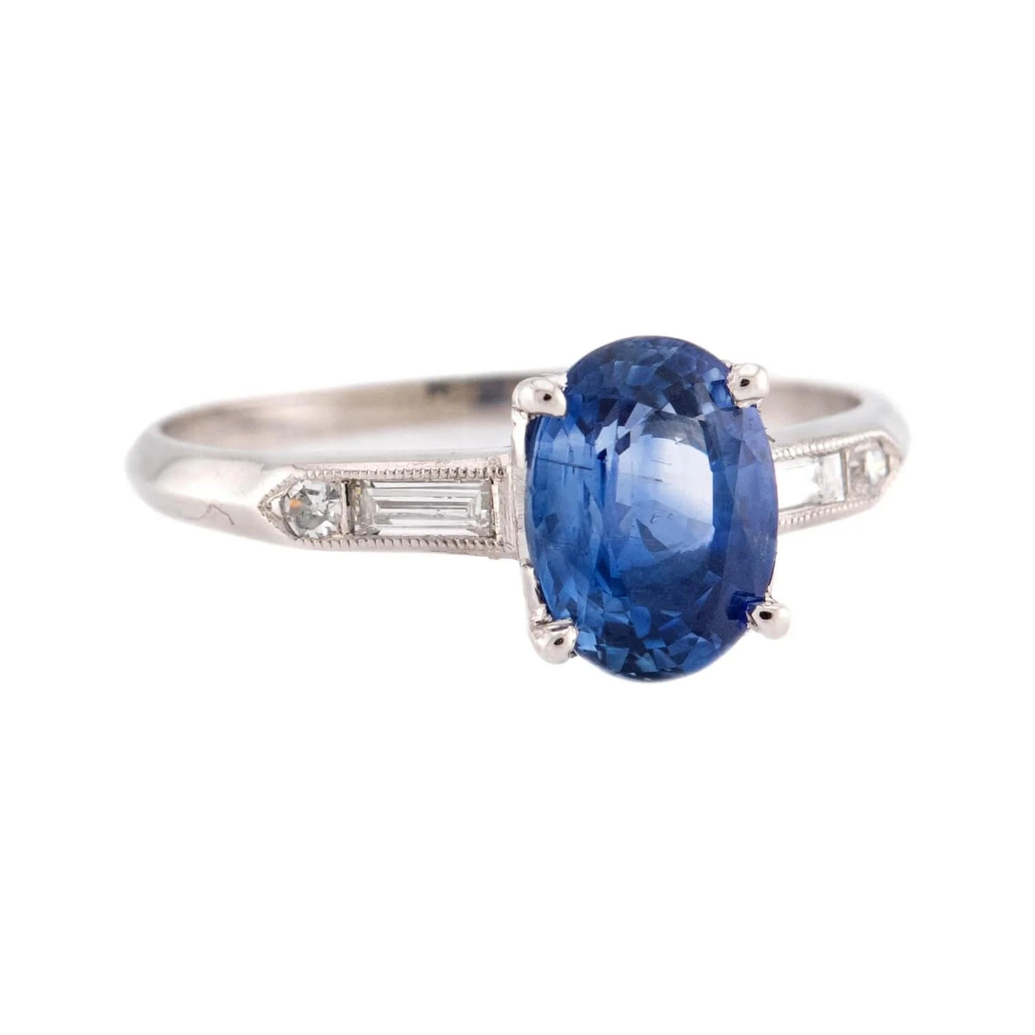 Art Deco Platinum Sapphire & Diamond Ring - Image 2