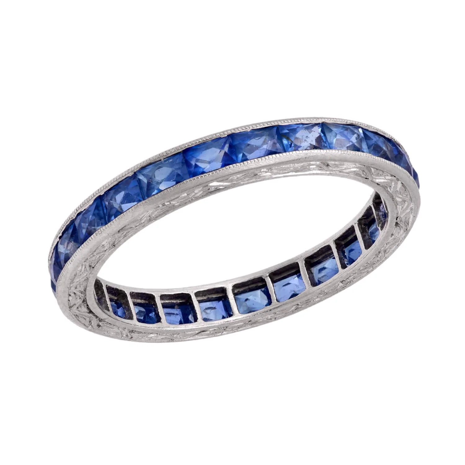 Art Deco French Cut Sapphire 2ctw+ Eternity Band