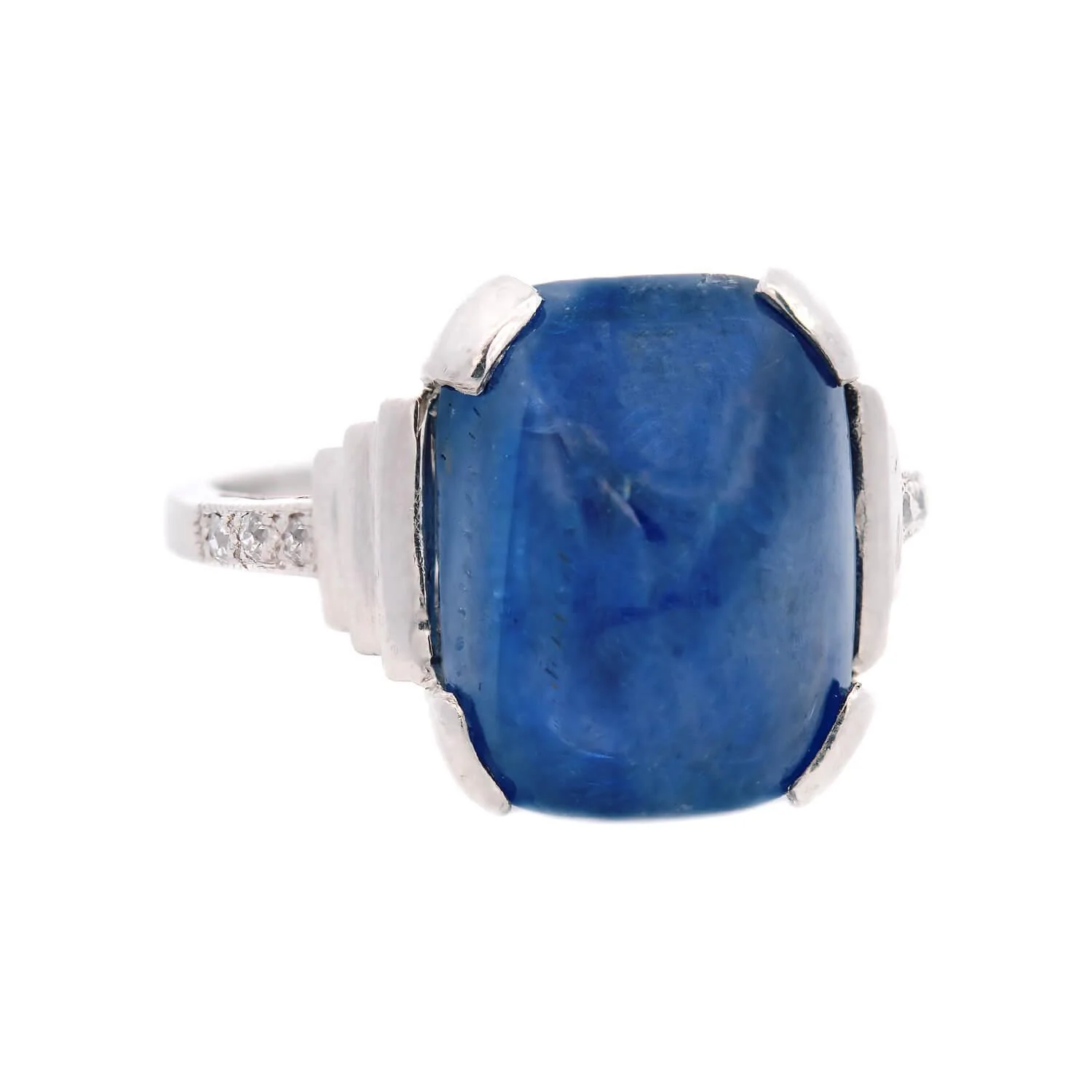 Art Deco Platinum Sapphire Sugarloaf Engagement Ring 9.25ctw - Image 2