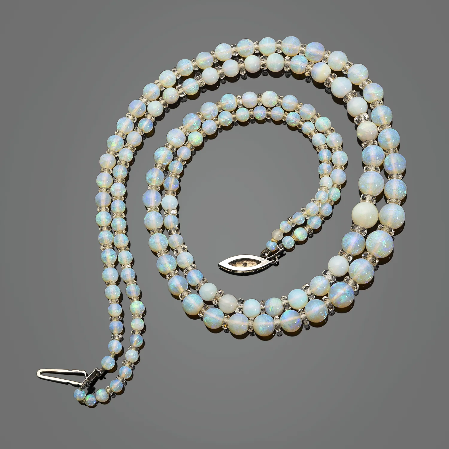 Art Deco Platinum Two Strand Graduated Opal Necklace - Image 4