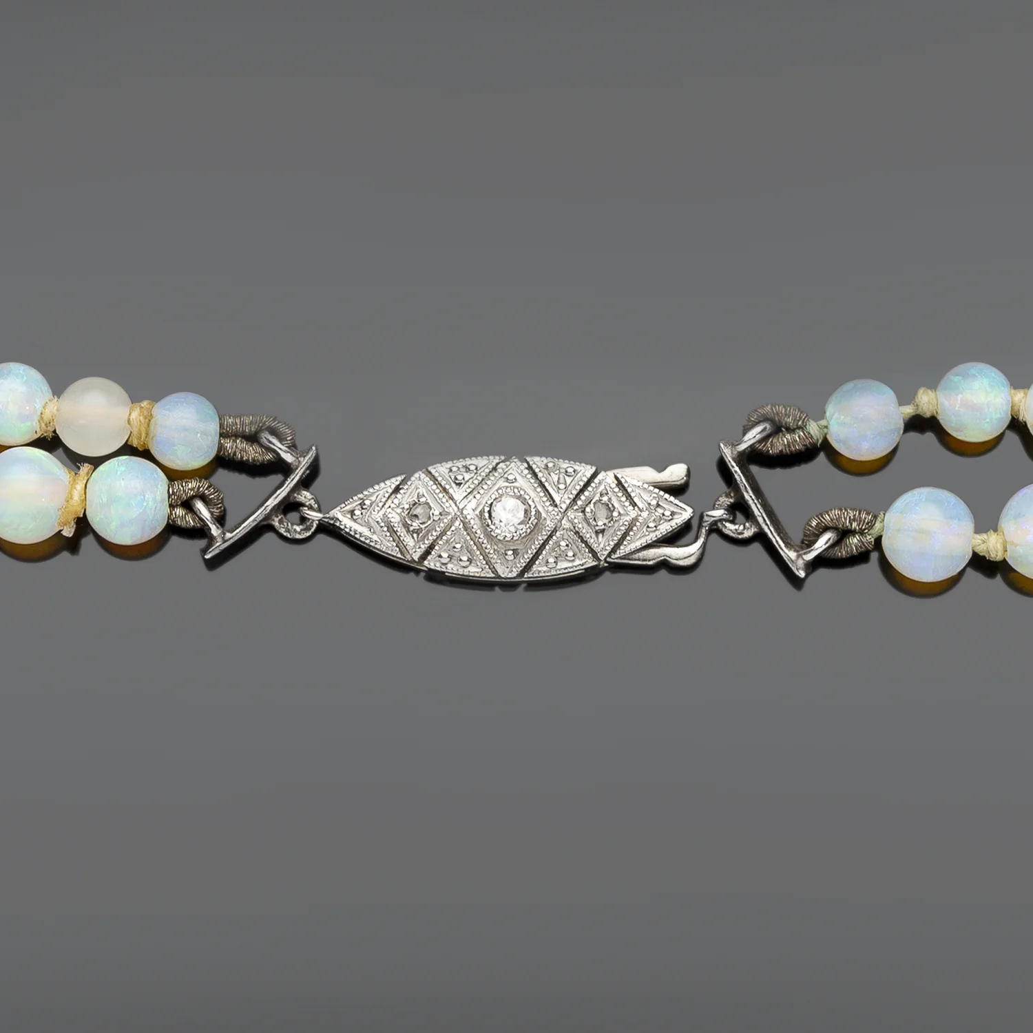 Art Deco Platinum Two Strand Graduated Opal Necklace - Image 5