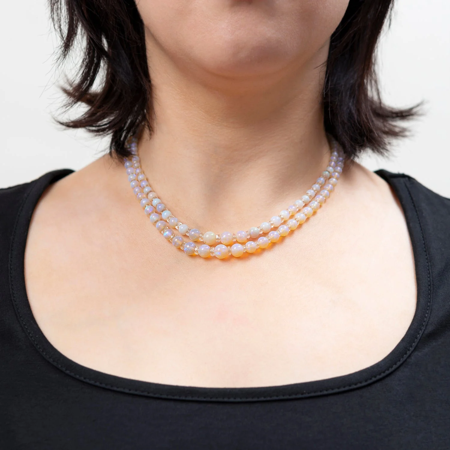 Art Deco Platinum Two Strand Graduated Opal Necklace - Image 6