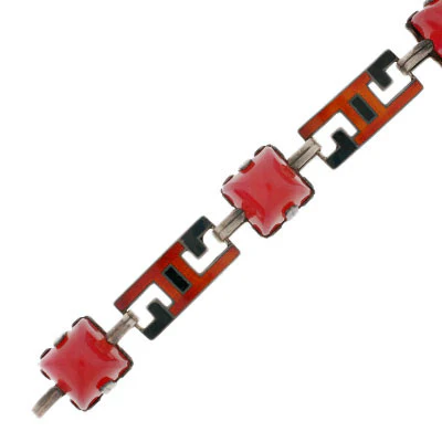 Art Deco Sterling Enamel & Faux Carnelian Link Bracelet - Image 2