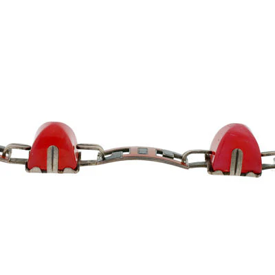 Art Deco Sterling Enamel & Faux Carnelian Link Bracelet - Image 4