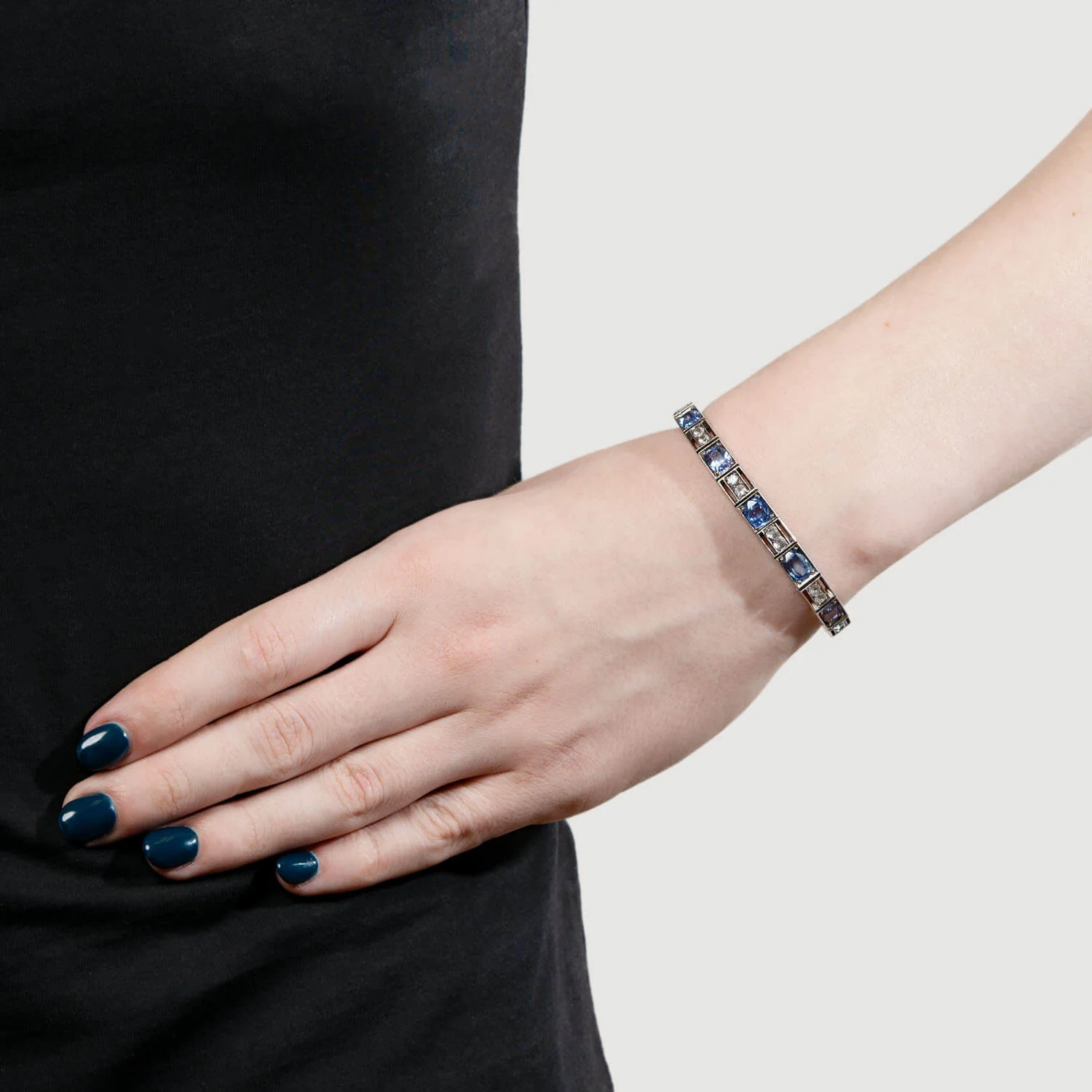 Art Deco Sterling GIA No Heat Ceylon Sapphire Line Bracelet 14CTW - Image 7