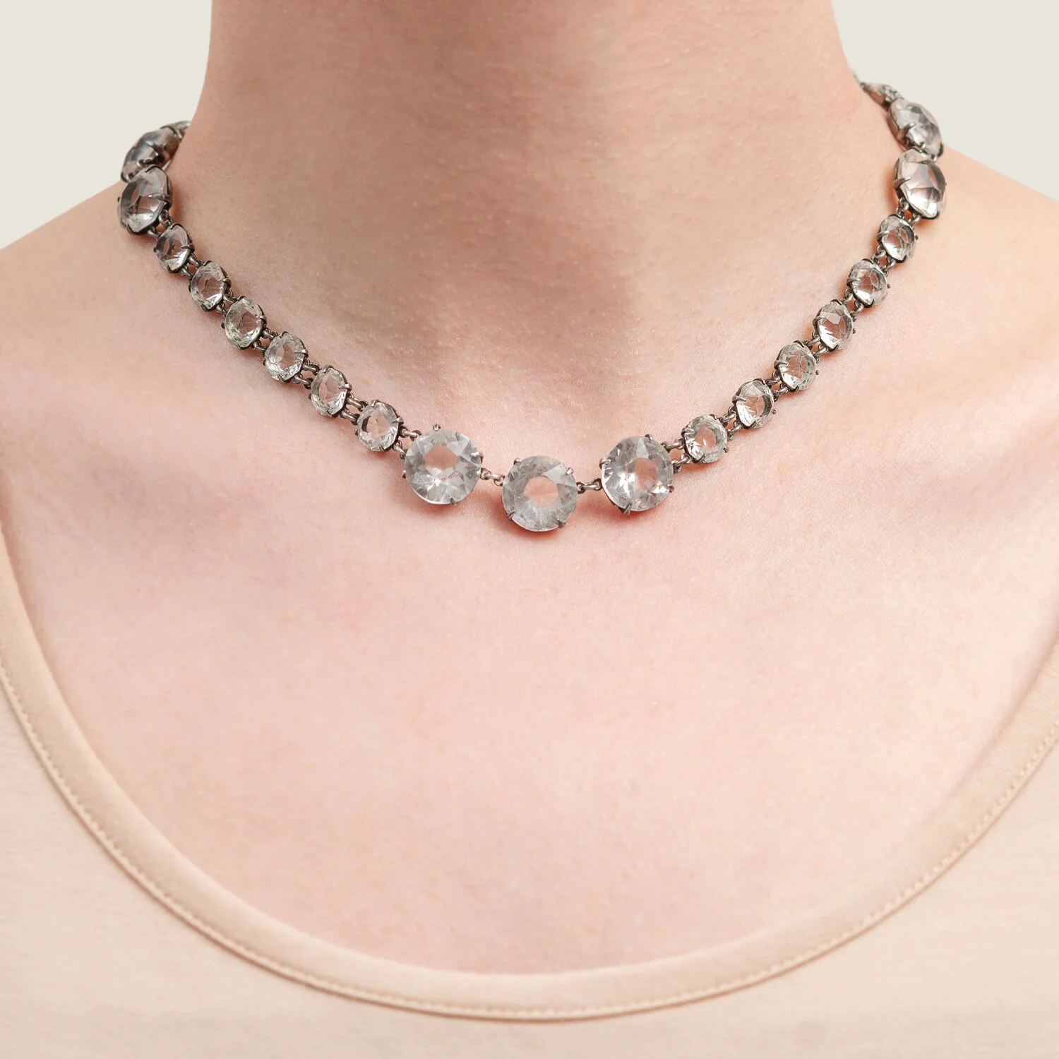 Art Deco Sterling + Rock Quartz Crystal Necklace - Image 7