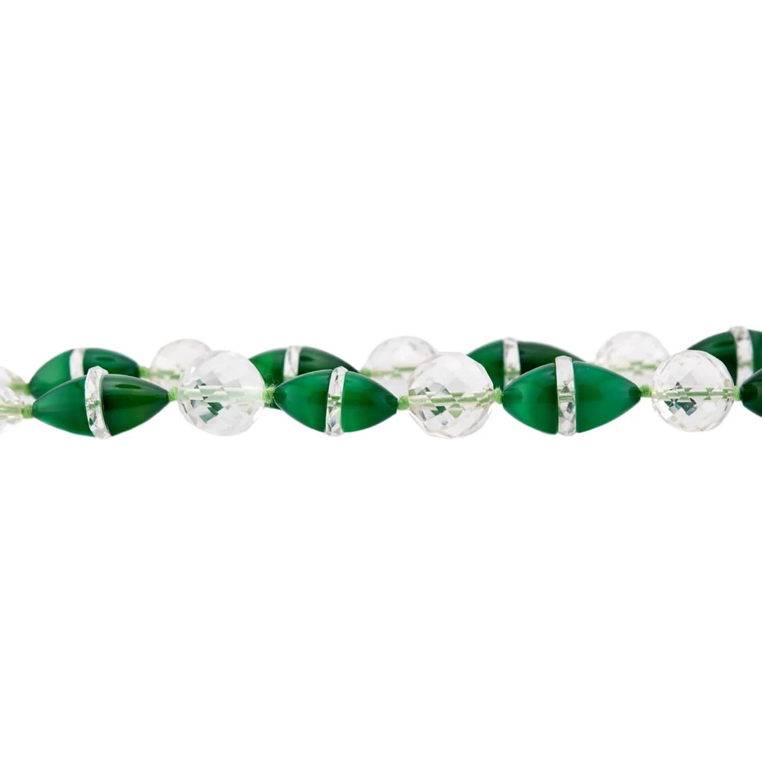 Art Deco Sterling Silver Chrysoprase and Rock Quartz Crystal Bead Necklace 16" - Image 3