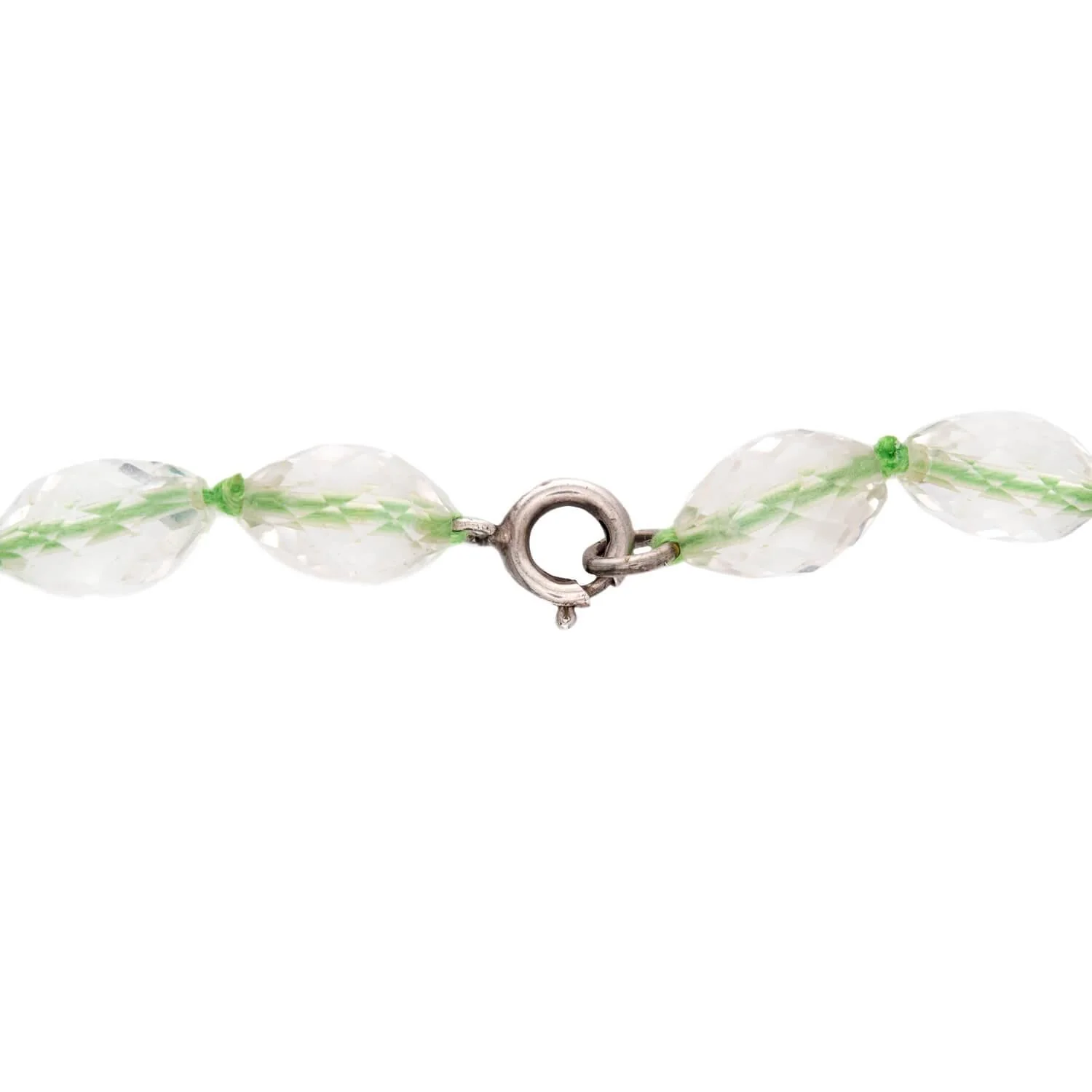 Art Deco Sterling Silver Chrysoprase and Rock Quartz Crystal Bead Necklace 16" - Image 4