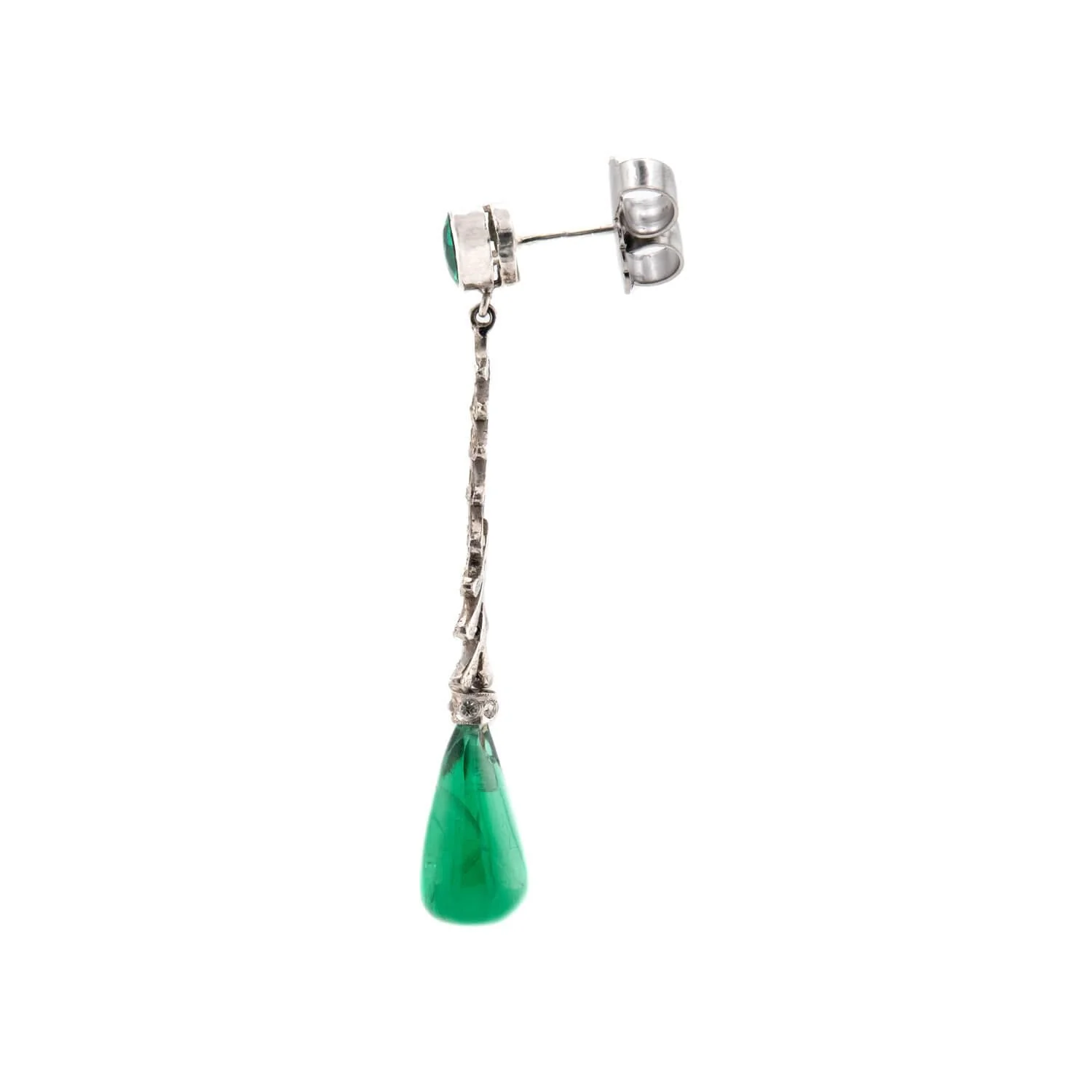 Art Deco Sterling Silver "Emerald" and Paste Teardrop Earrings - Image 2