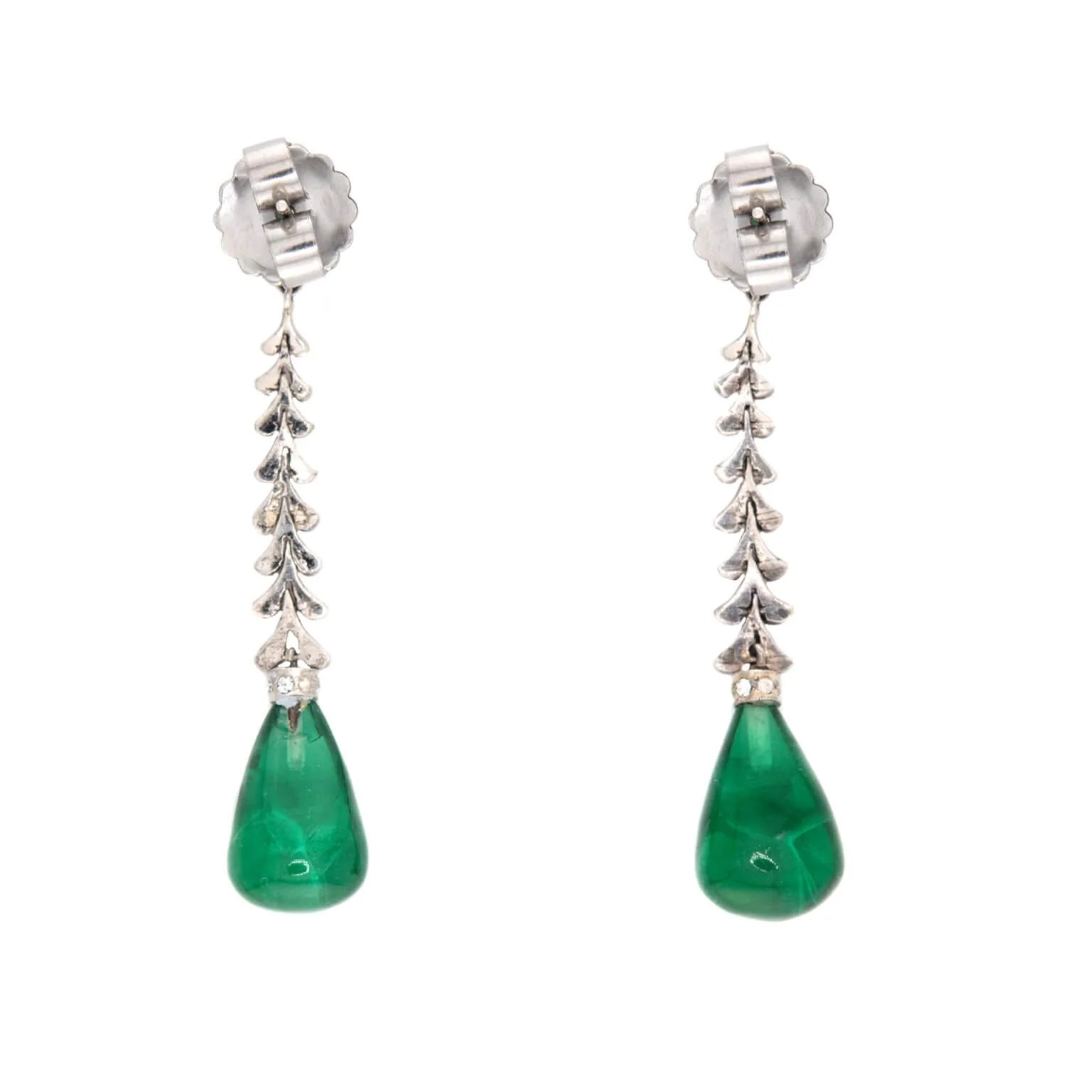 Art Deco Sterling Silver "Emerald" and Paste Teardrop Earrings - Image 3