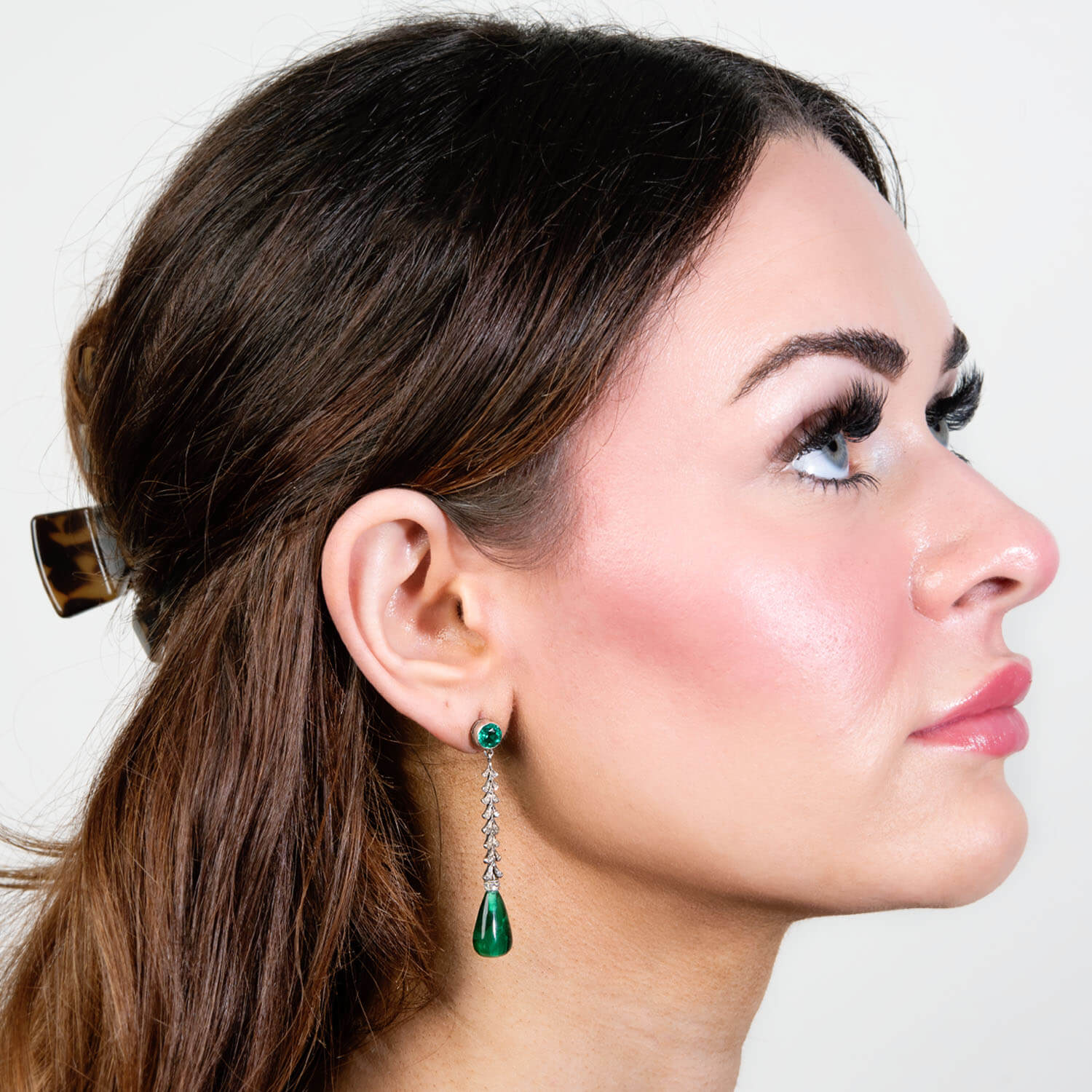 Art Deco Sterling Silver "Emerald" and Paste Teardrop Earrings - Image 4