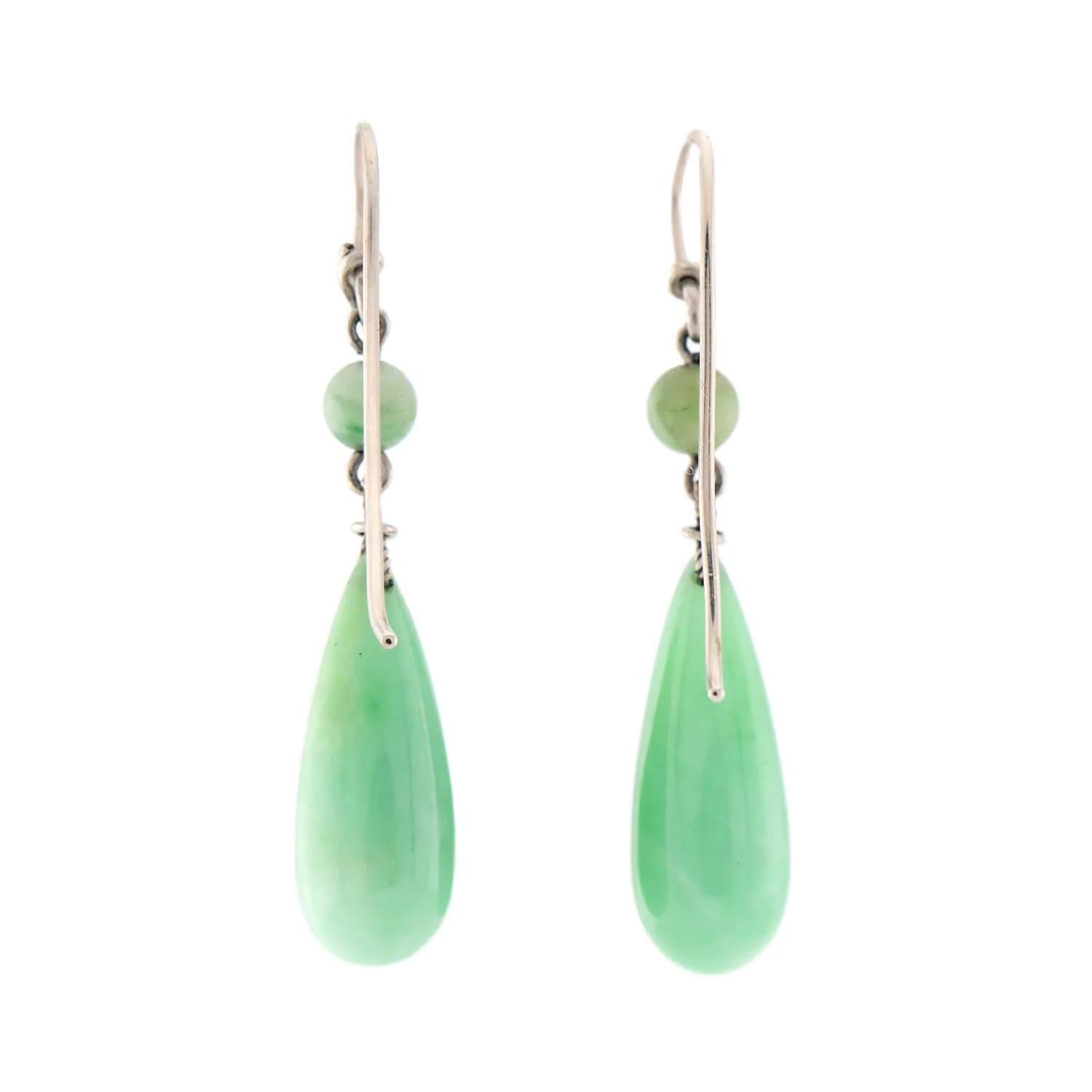 Art Deco Sterling Silver Jade Drop Earrings - Image 3