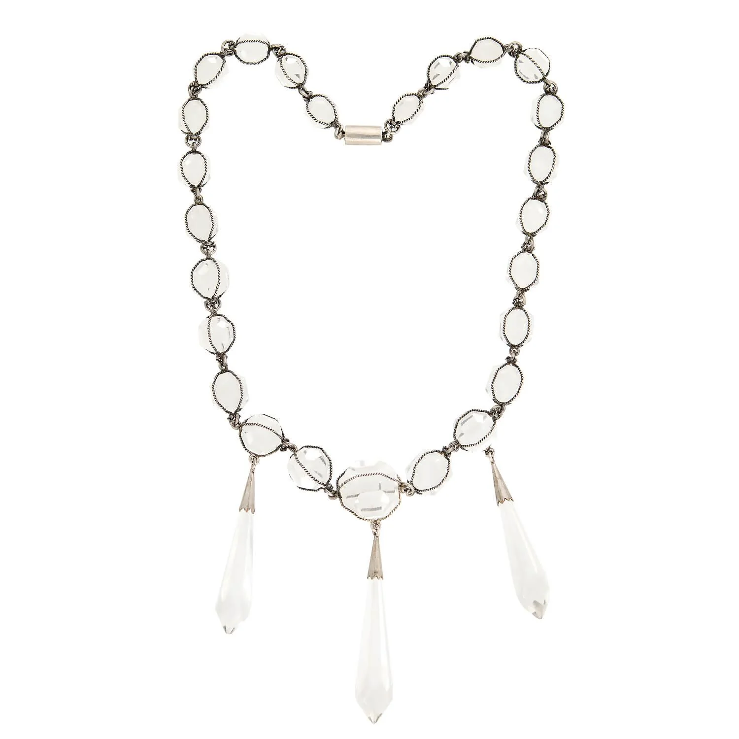 Art Deco Sterling Silver Rock Quartz Crystal Caged Festoon Necklace - Image 2