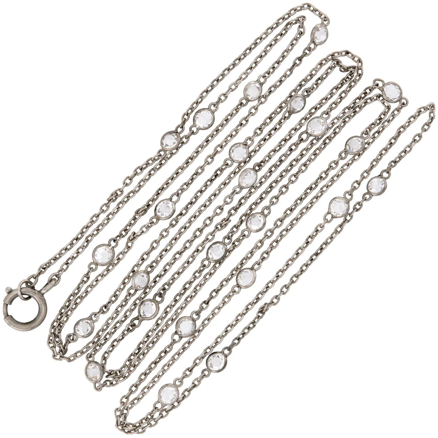 Art Deco Sterling Silver Rock Quartz Crystal "Diamonds-by-the-Yard" Necklace