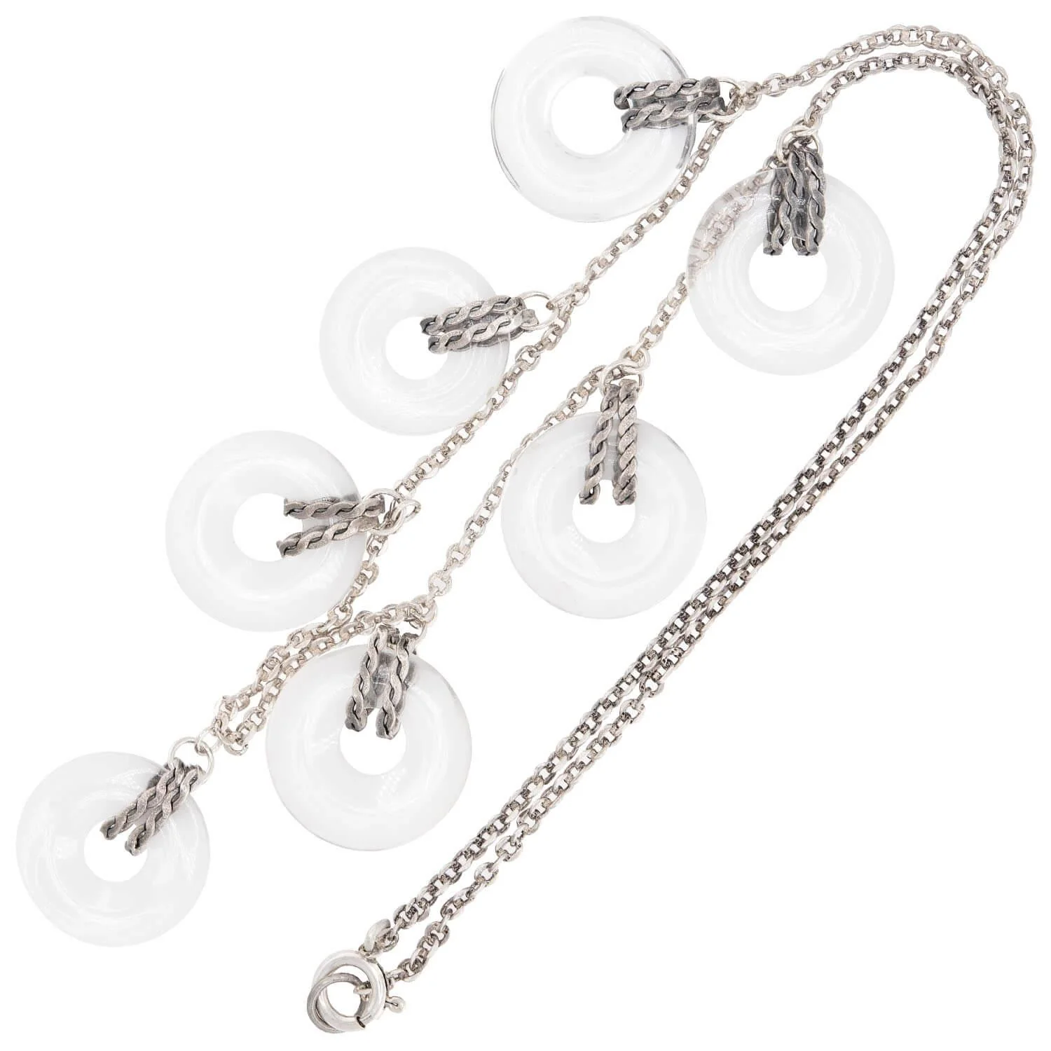 Art Deco Sterling Silver Rock Quartz Crystal Disc Festoon Necklace - Image 2