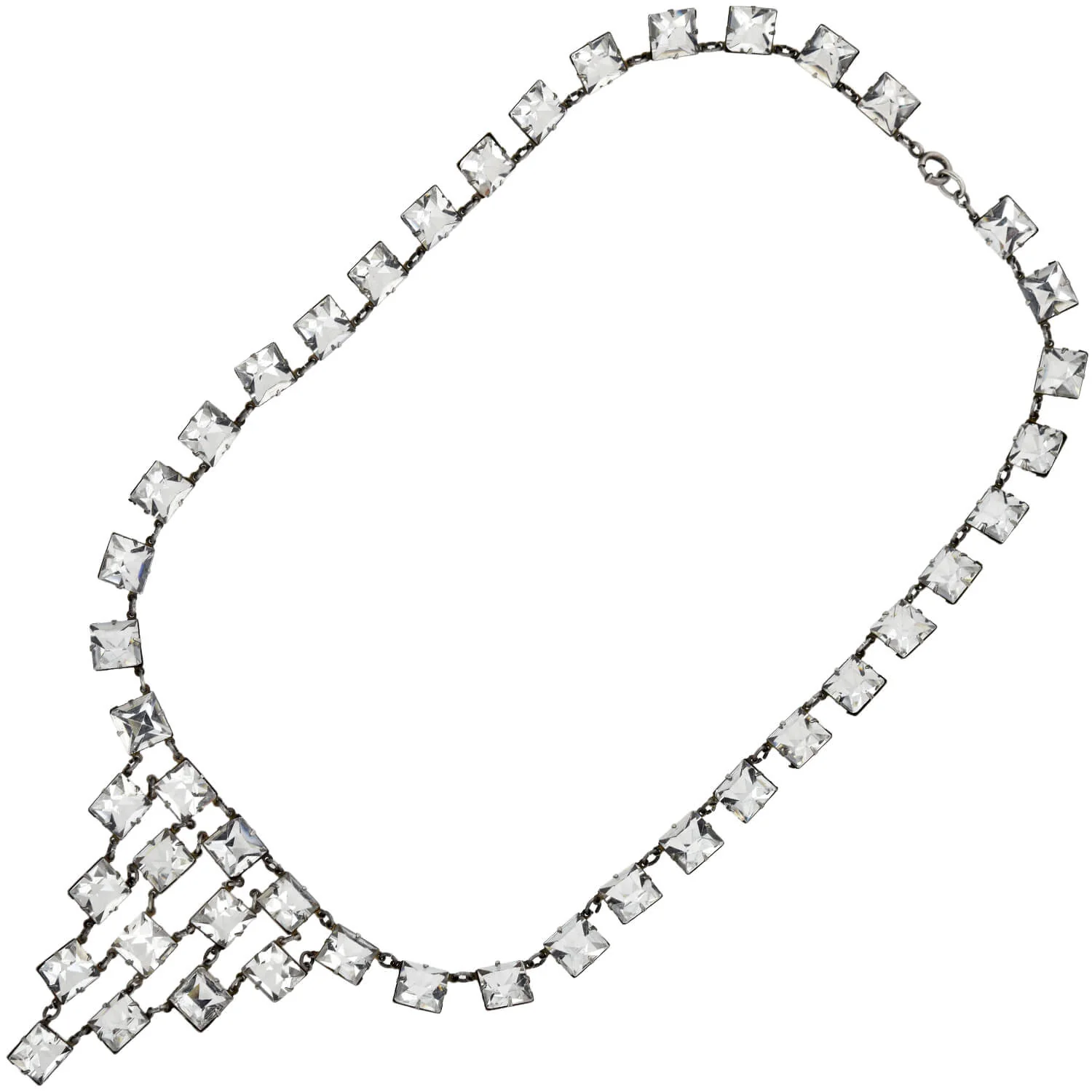 Art Deco Sterling Silver Square Cut Crystal Festoon Necklace - Image 2
