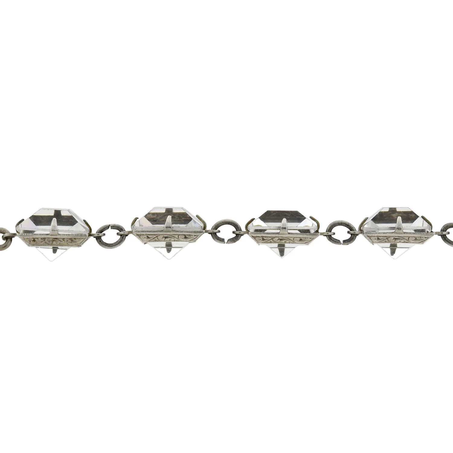 Art Deco Sterling Silver Square Cut Crystal Festoon Necklace - Image 4
