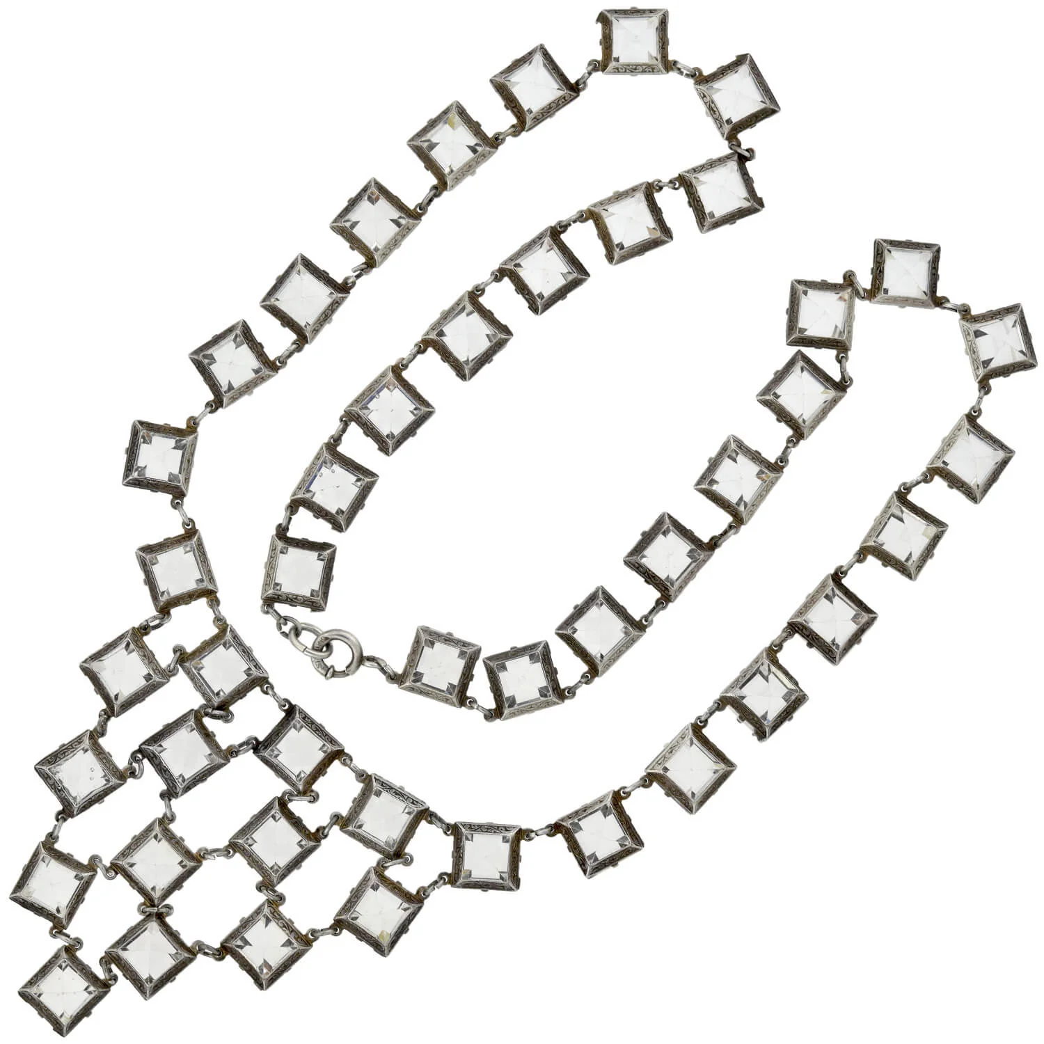 Art Deco Sterling Silver Square Cut Crystal Festoon Necklace - Image 6