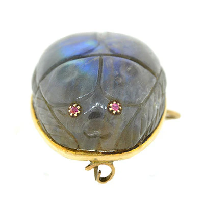Art Nouveau 10kt Carved Labradorite Scarab Pin/Pendant - Image 3