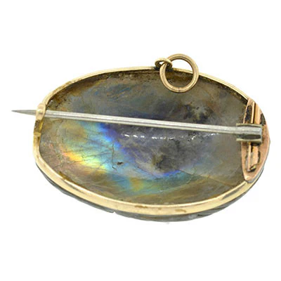 Art Nouveau 10kt Carved Labradorite Scarab Pin/Pendant - Image 4