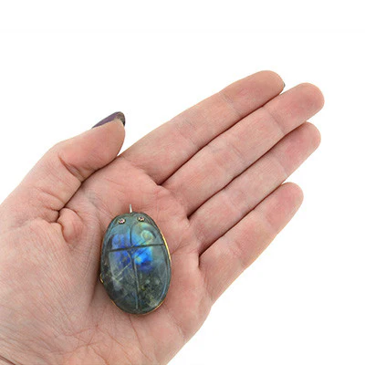 Art Nouveau 10kt Carved Labradorite Scarab Pin/Pendant - Image 5