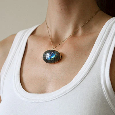 Art Nouveau 10kt Carved Labradorite Scarab Pin/Pendant - Image 6