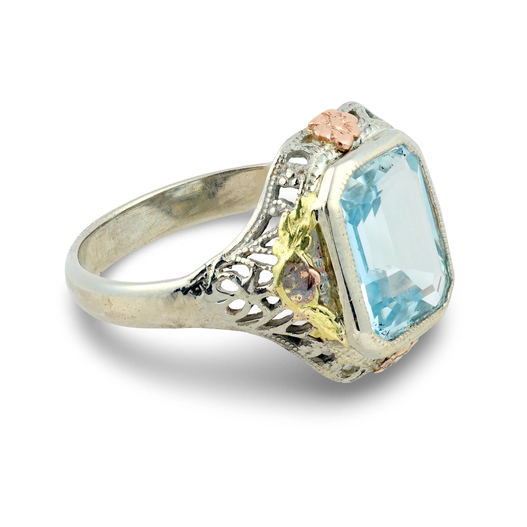 Art Nouveau 14k Aqua Ring - Image 3