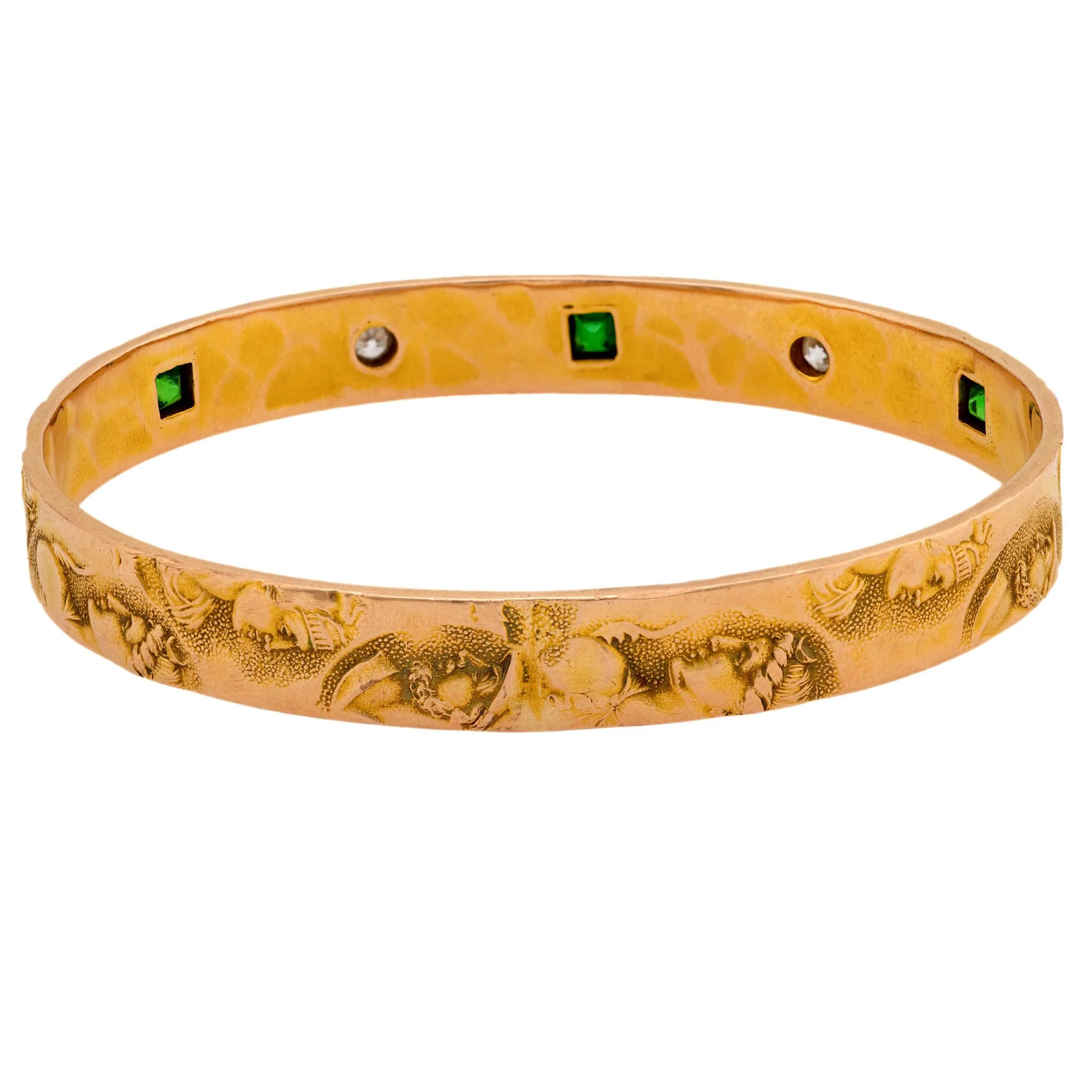 Art Nouveau 14k Diamond & Demantoid Repousse Bangle - Image 5