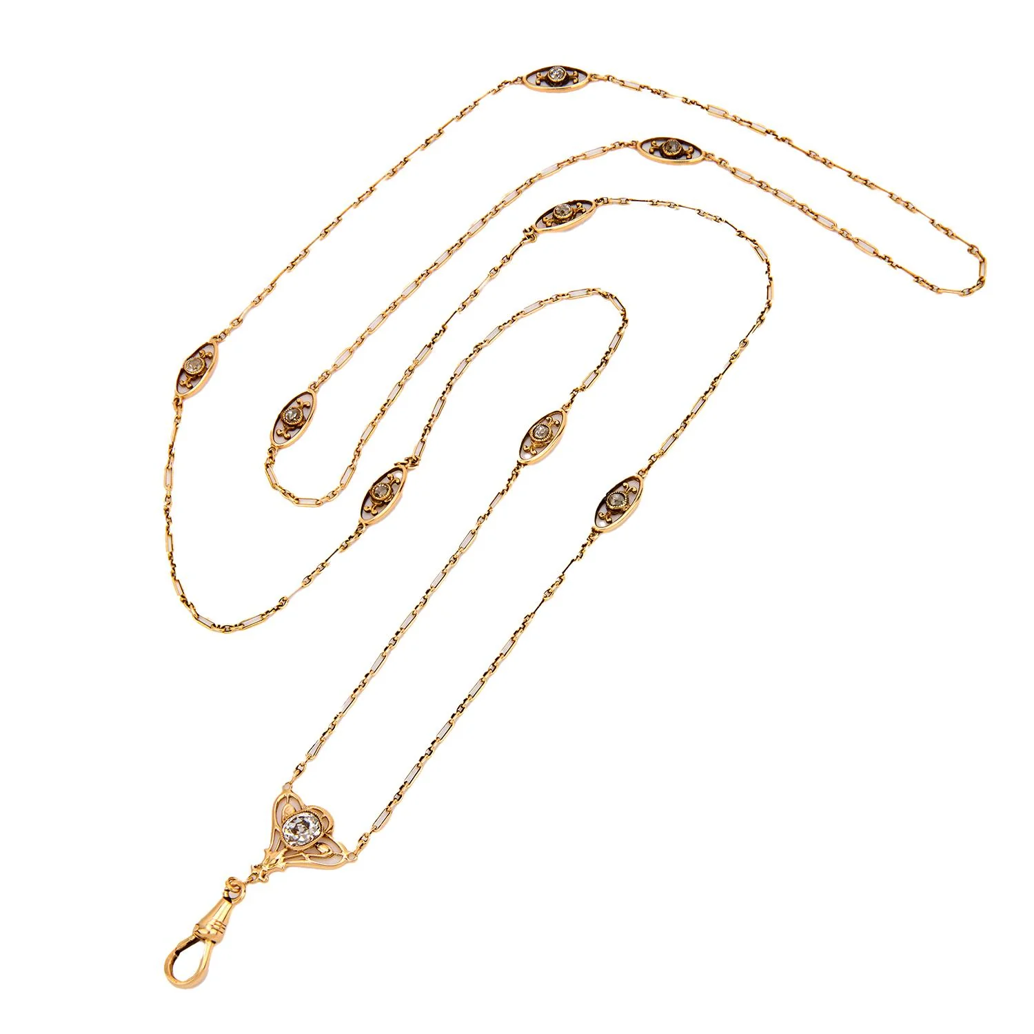 Art Nouveau 14k Diamond Lorgnette Chain - Image 2