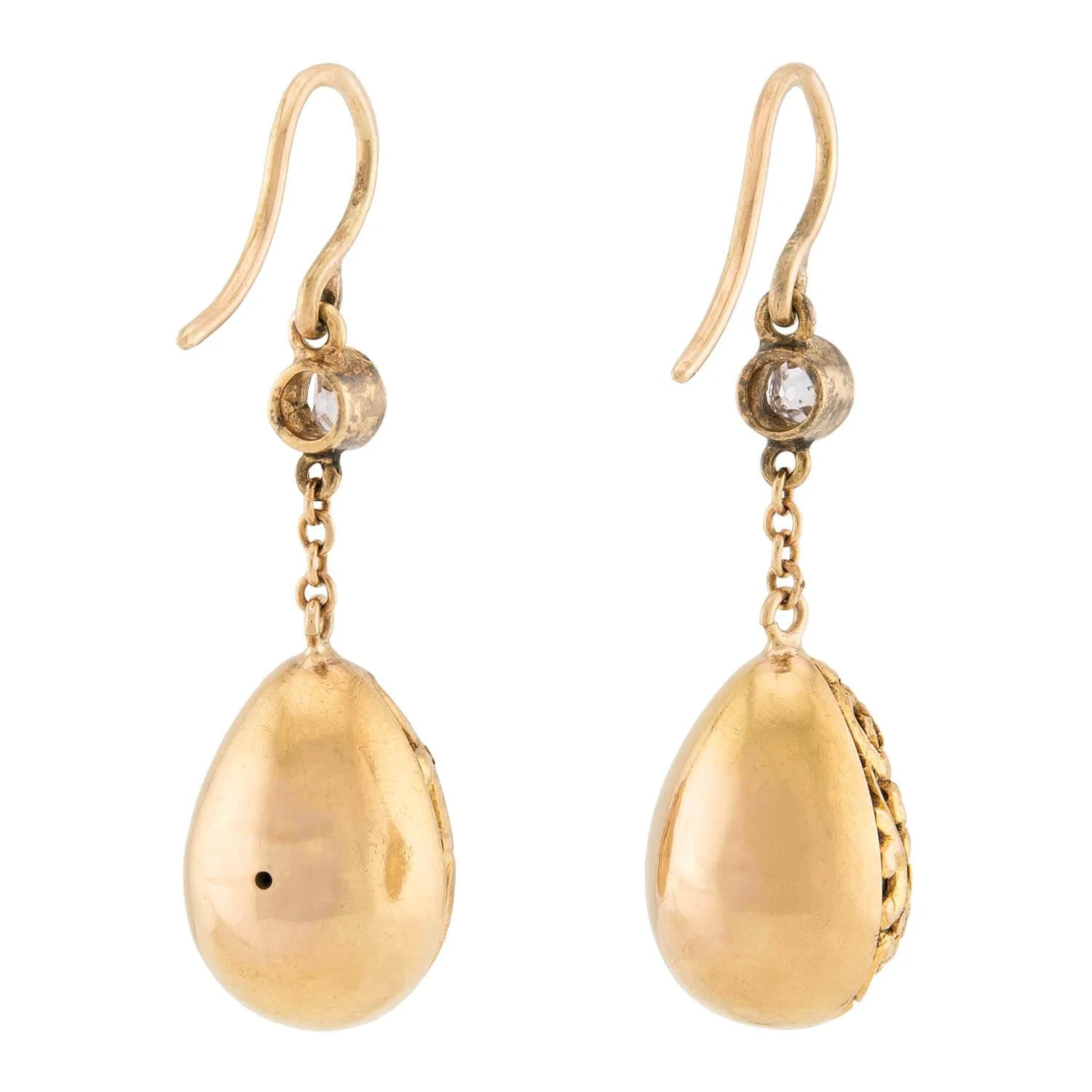 Art Nouveau 14k Diamond Repoussé Dangle Earrings - Image 3
