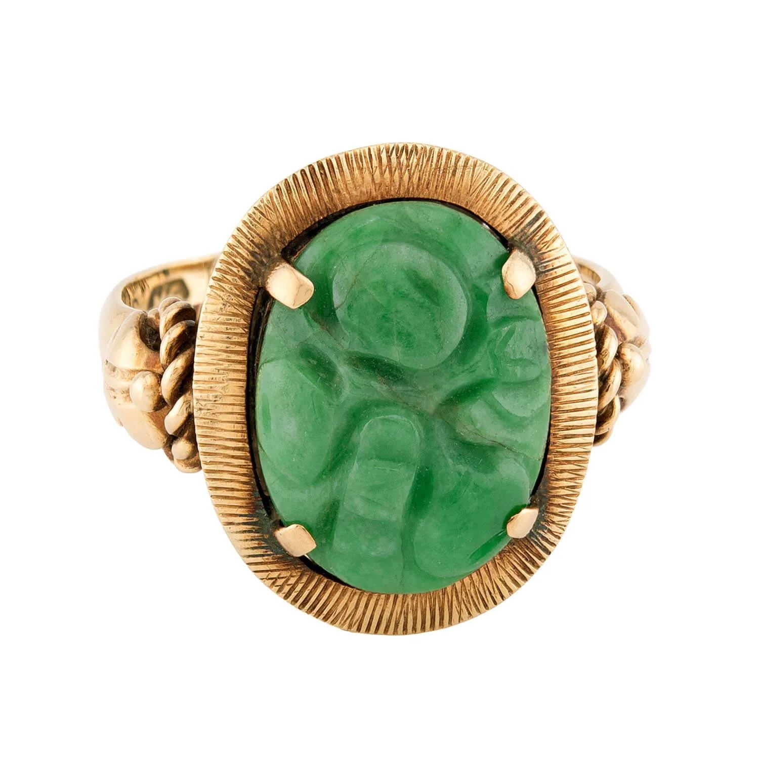 Art Nouveau 14k Jade Ring - Image 2
