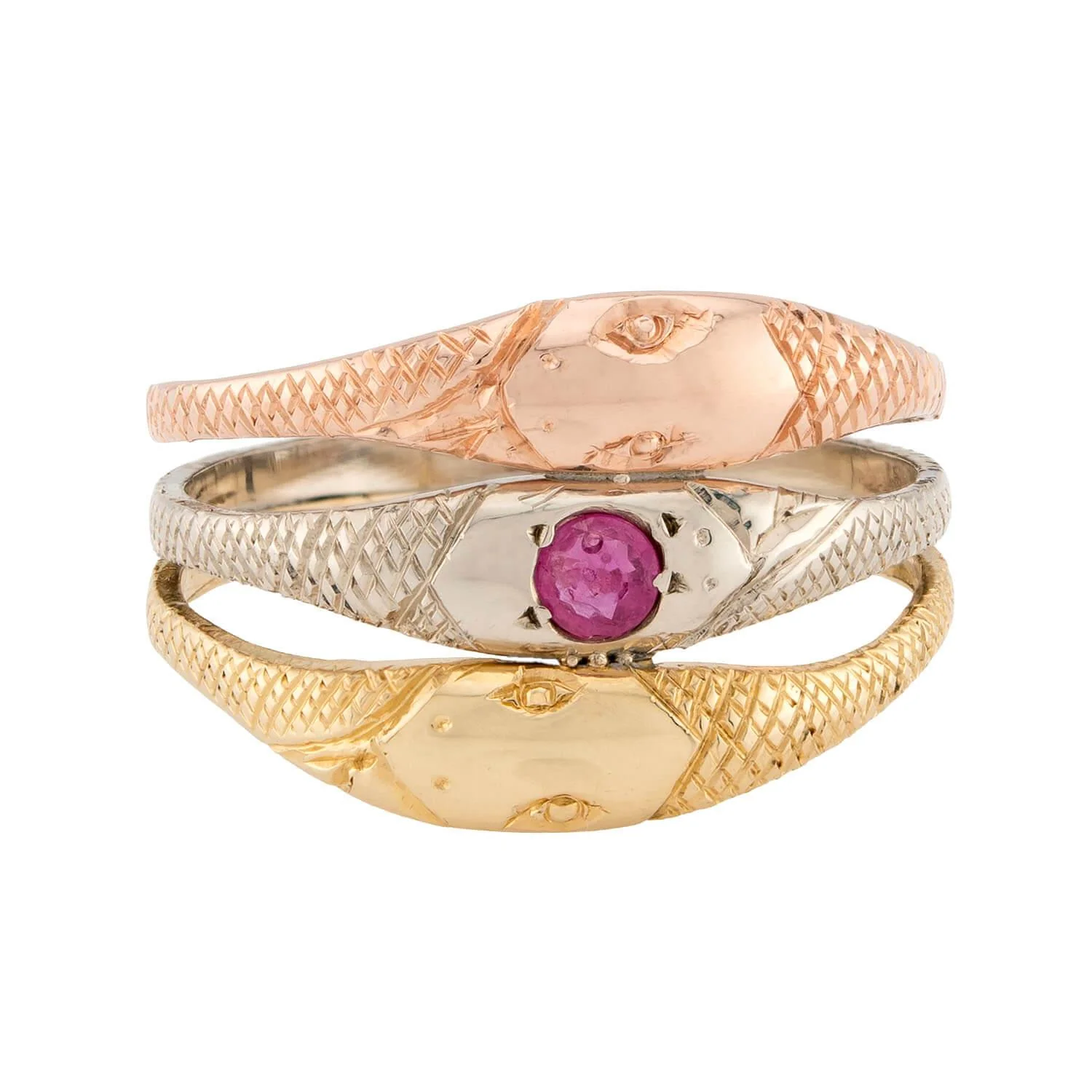 Art Nouveau 14k Mixed Metal Ruby Snake Ring - Image 2