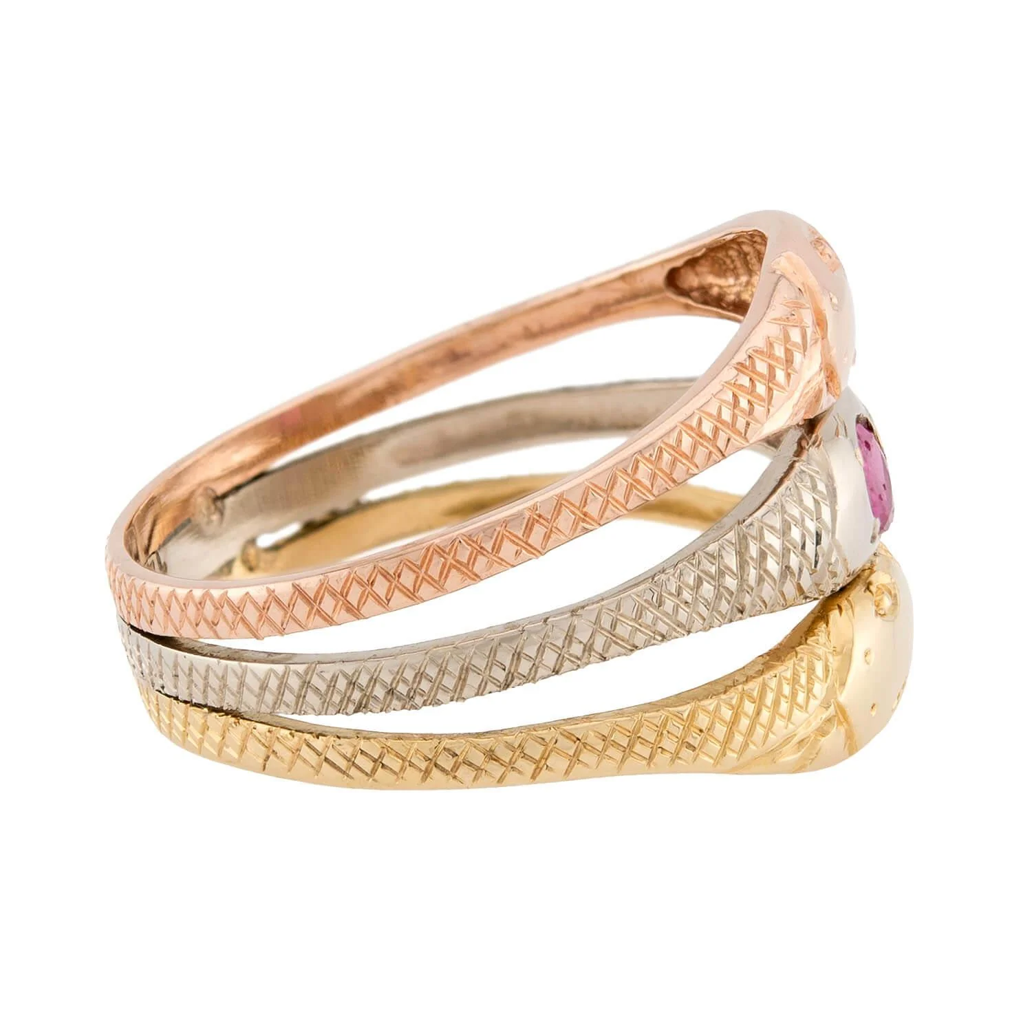 Art Nouveau 14k Mixed Metal Ruby Snake Ring - Image 3