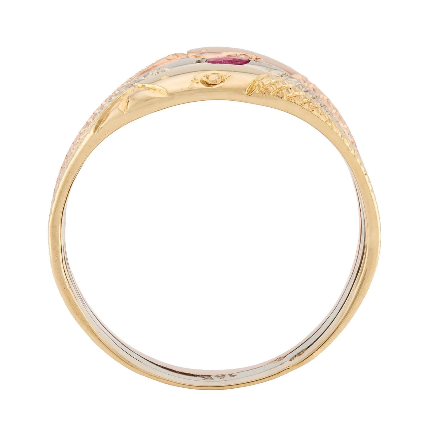 Art Nouveau 14k Mixed Metal Ruby Snake Ring - Image 4