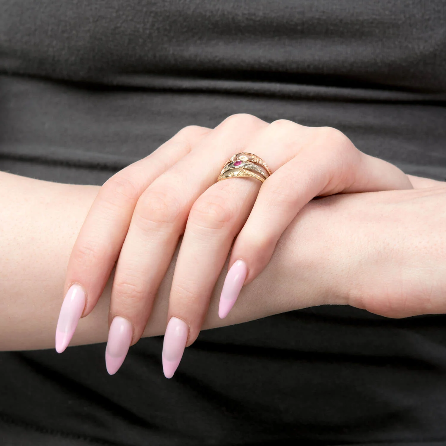 Art Nouveau 14k Mixed Metal Ruby Snake Ring - Image 7