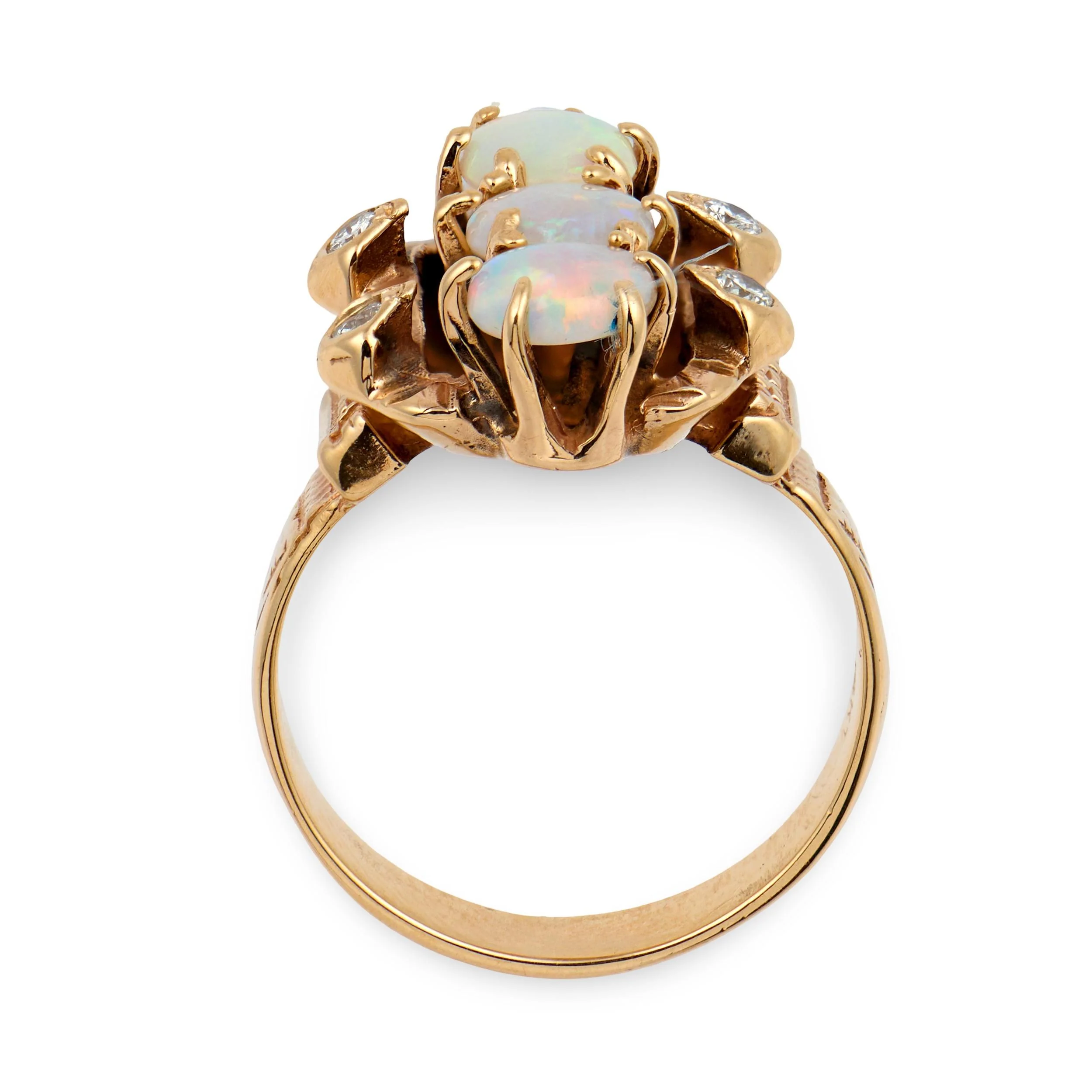 Art Nouveau 14k Opal & Diamond Navette Ring - Image 4