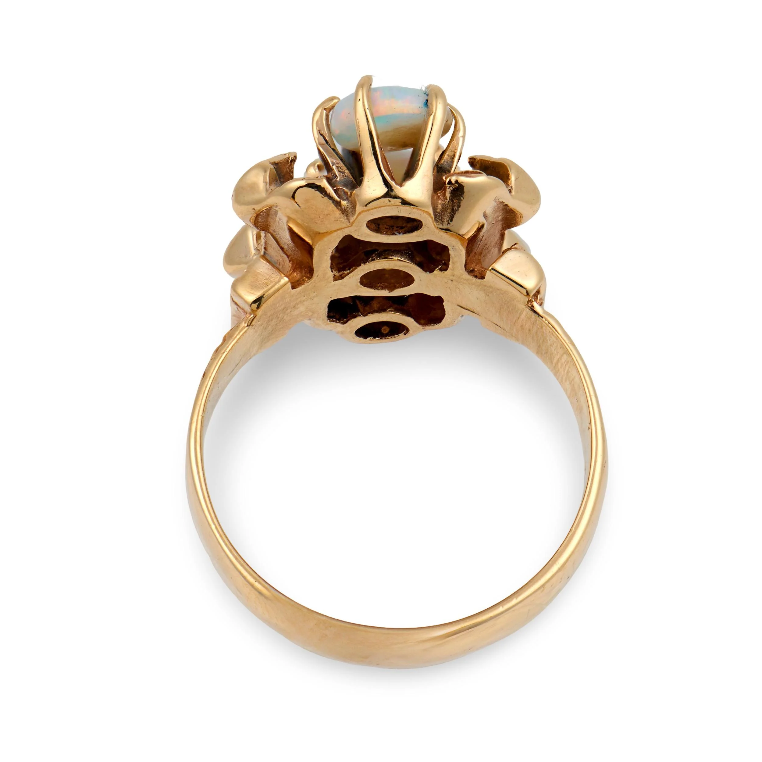 Art Nouveau 14k Opal & Diamond Navette Ring - Image 5