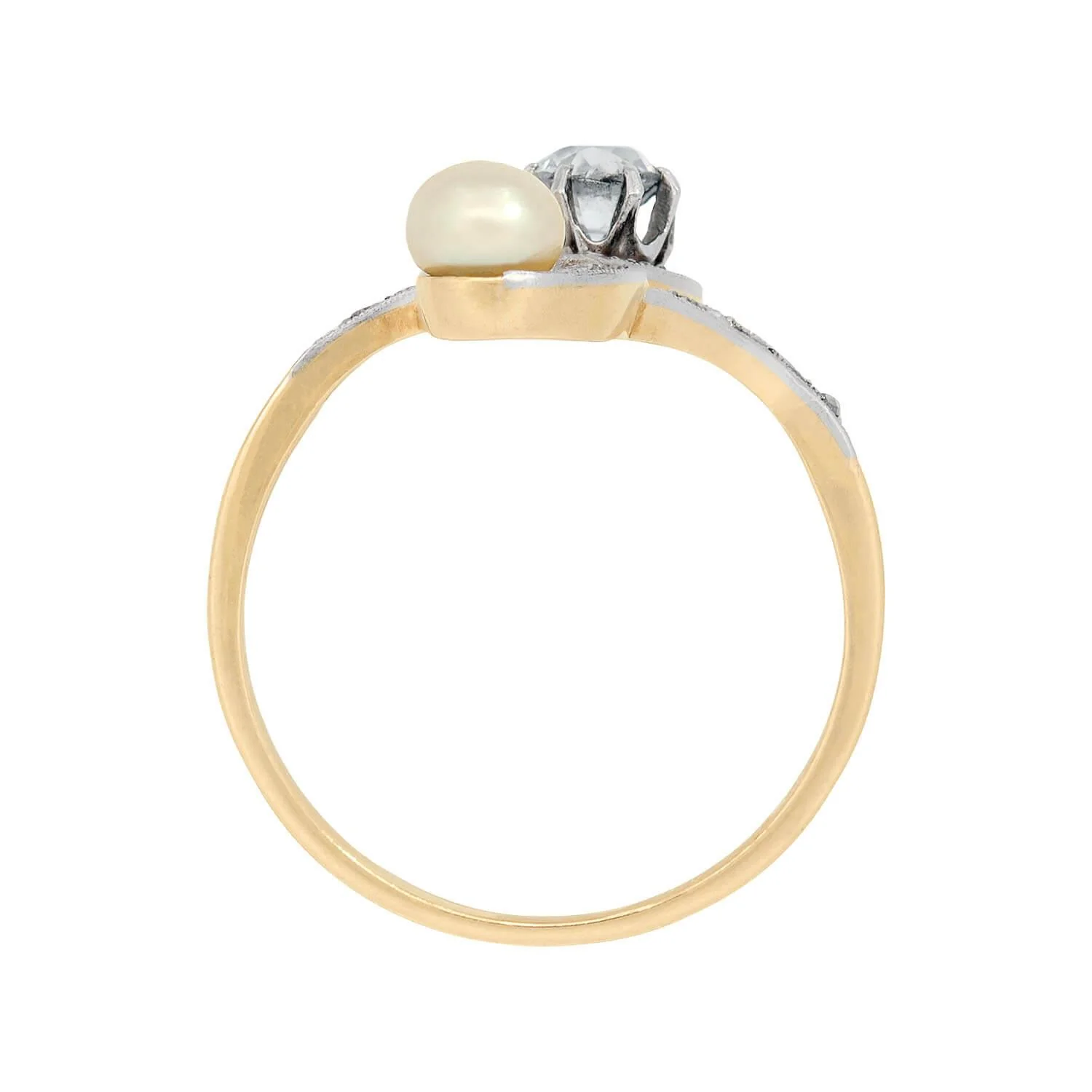 Art Nouveau 14k/Platinum Pearl and Diamond Moi Et Toi Ring - Image 4