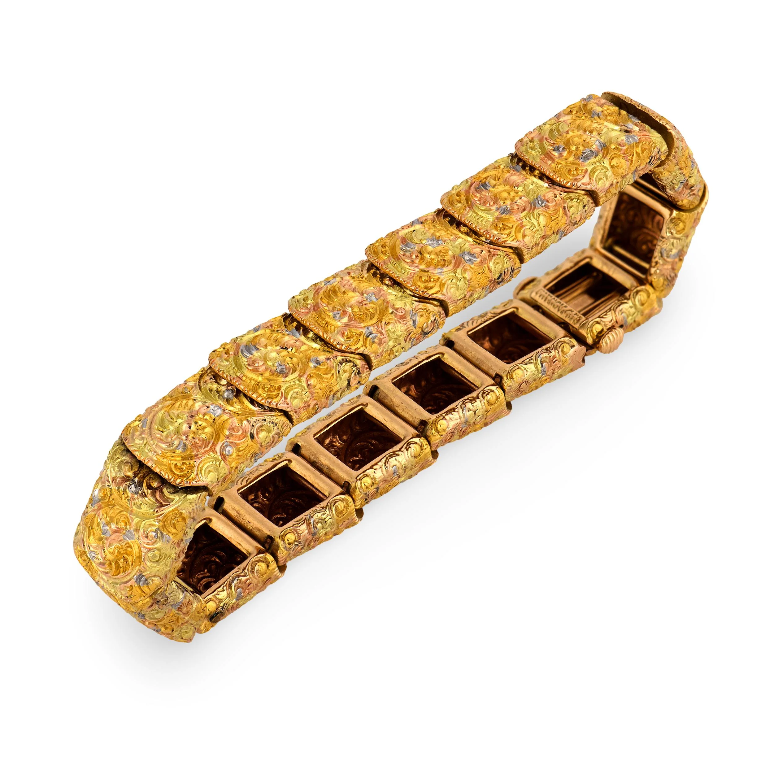 Art Nouveau 14k Repoussé Link Bracelet - Image 3