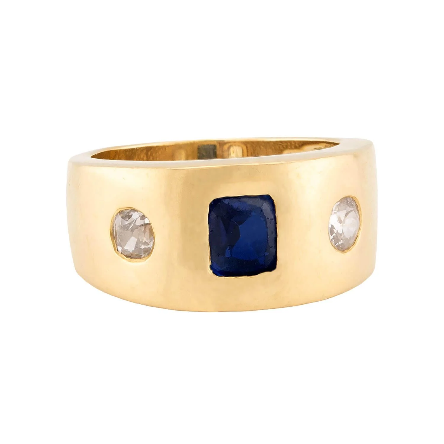 Art Nouveau 14k Sapphire & Diamond Flush Mount Ring - Image 2