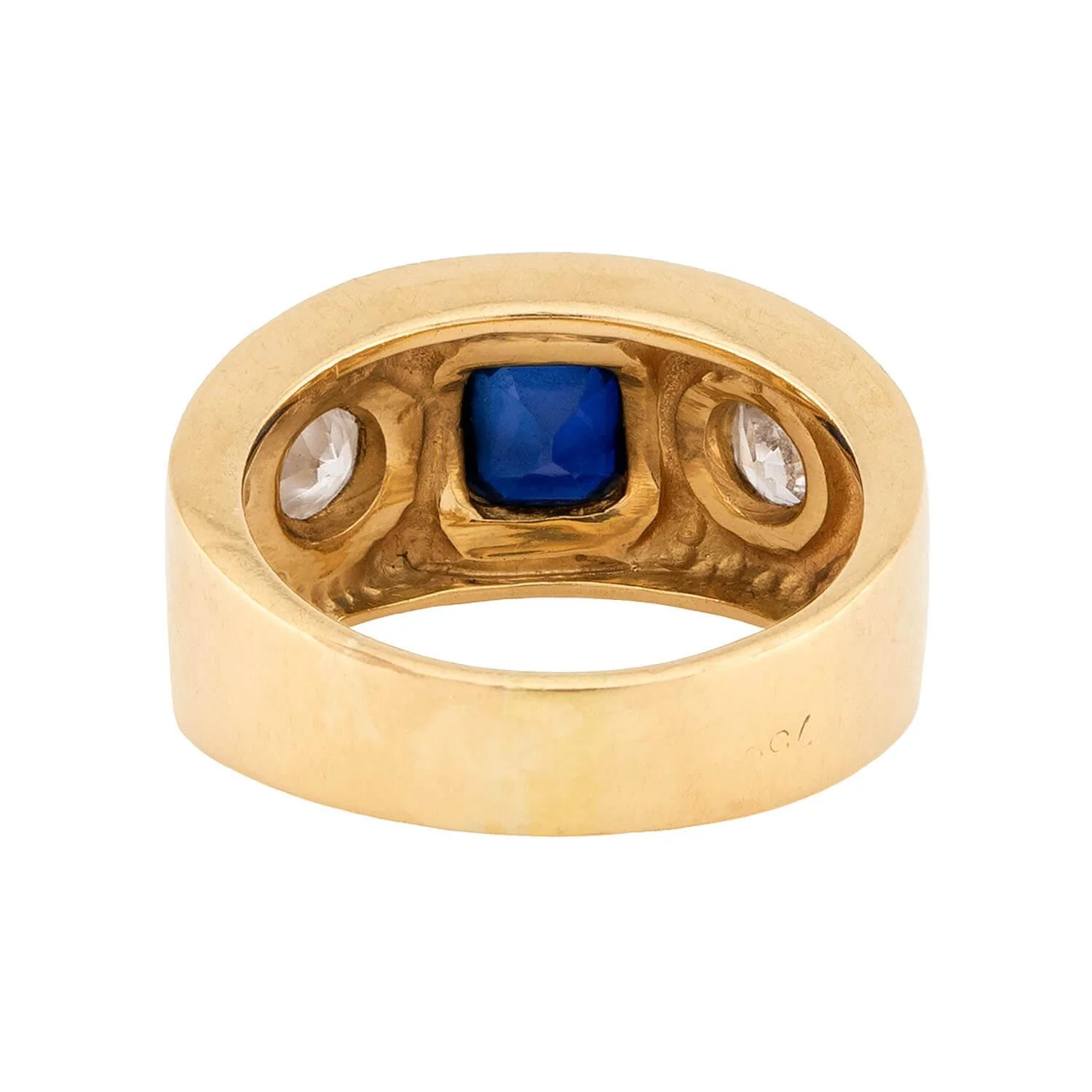 Art Nouveau 14k Sapphire & Diamond Flush Mount Ring - Image 5