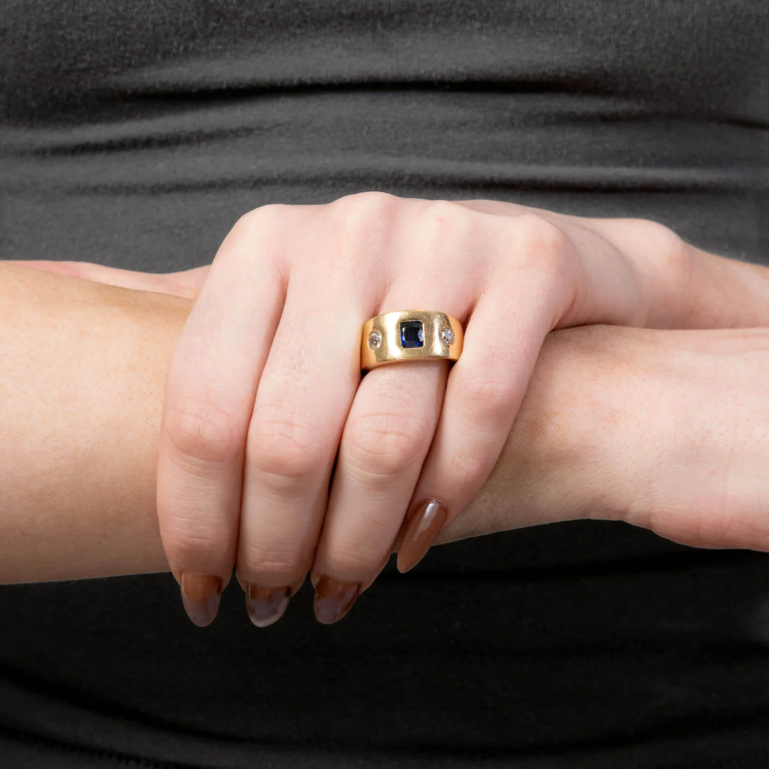 Art Nouveau 14k Sapphire & Diamond Flush Mount Ring - Image 6