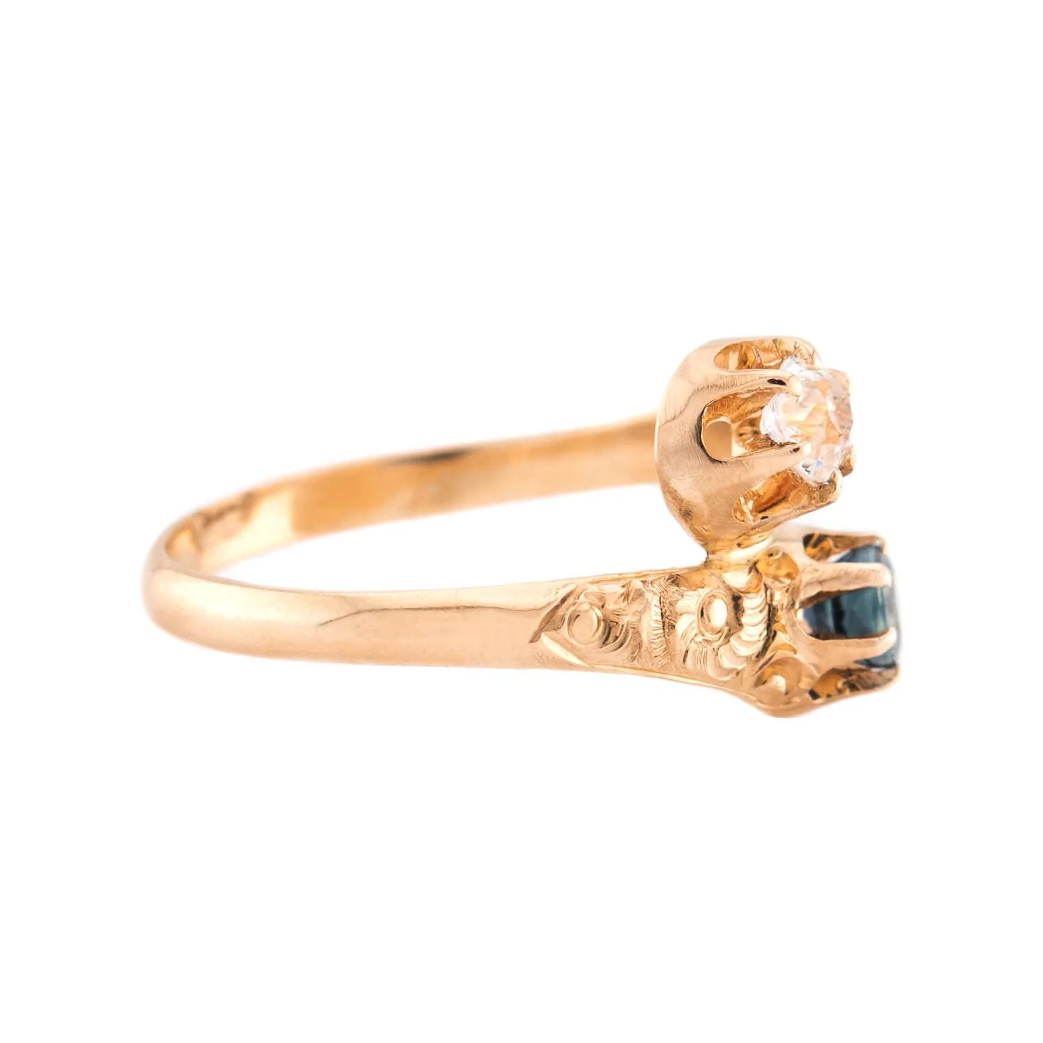 Art Nouveau 14k Sapphire & Diamond Moi et Toi Ring - Image 3