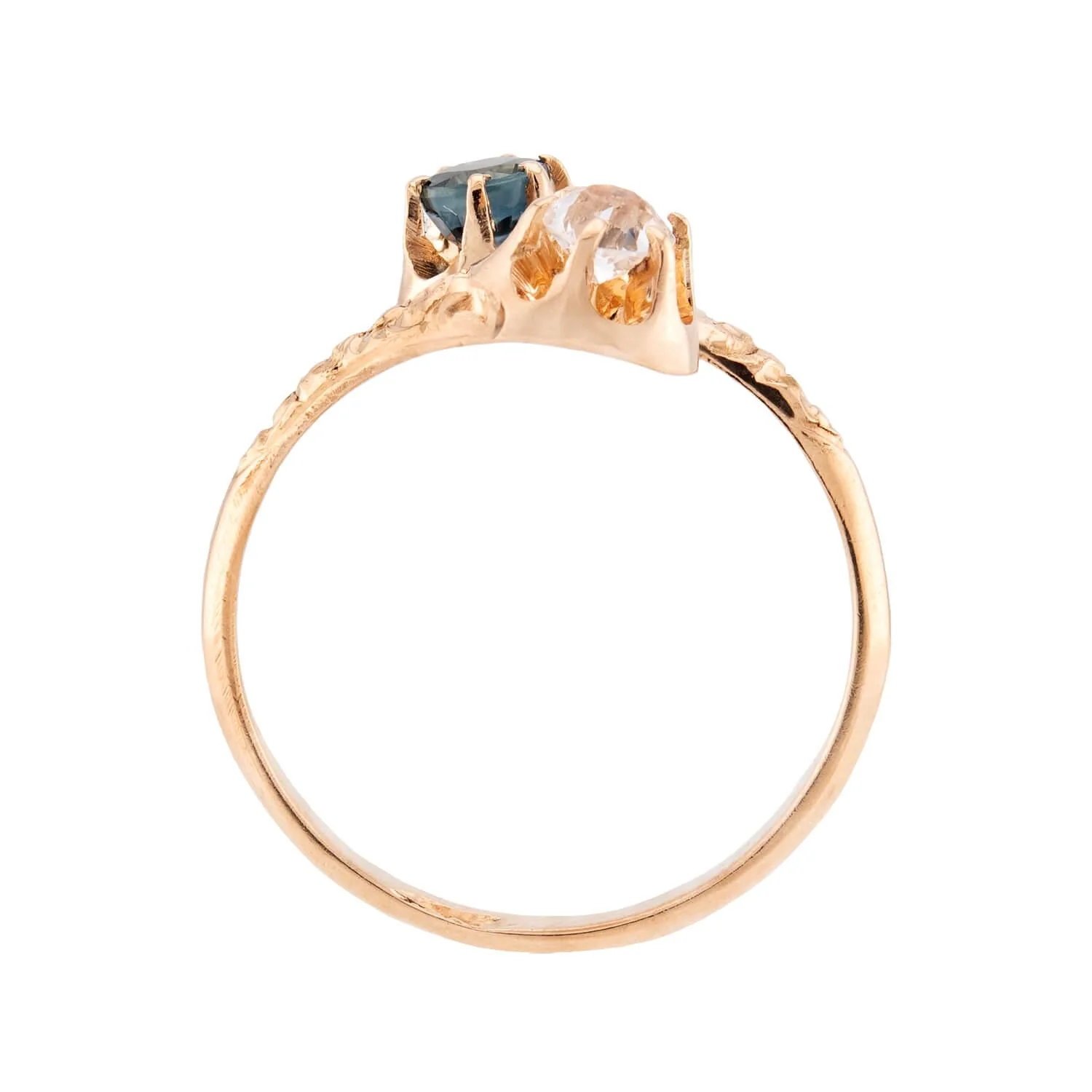 Art Nouveau 14k Sapphire & Diamond Moi et Toi Ring - Image 4